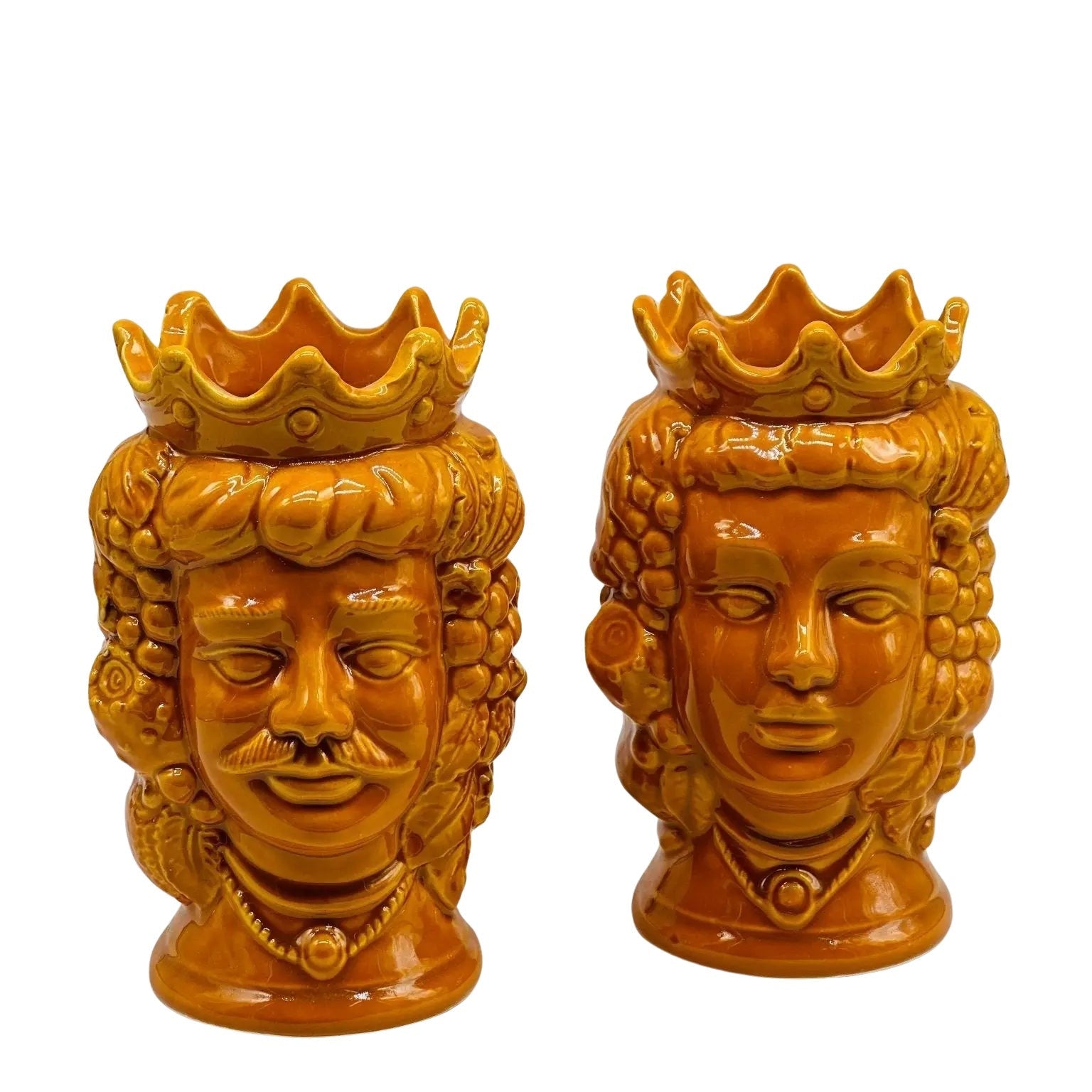 Coppia Teste di Moro Kalat Frutta Ceramica Caltagirone cm H.14 L.9 Artigianale VARI COLORI - Arancione - TESTA DI MORO