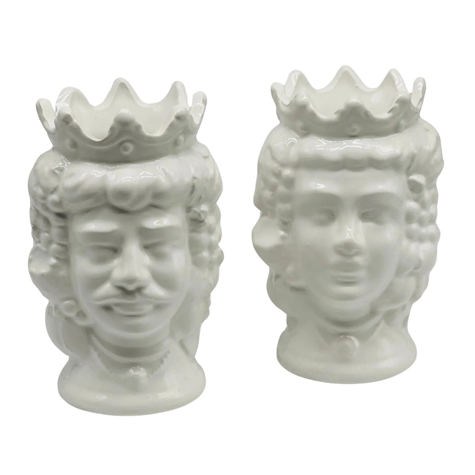 Coppia Teste di Moro Kalat Frutta Ceramica Caltagirone cm H.14 L.9 Artigianale VARI COLORI - Bianco - TESTA DI MORO