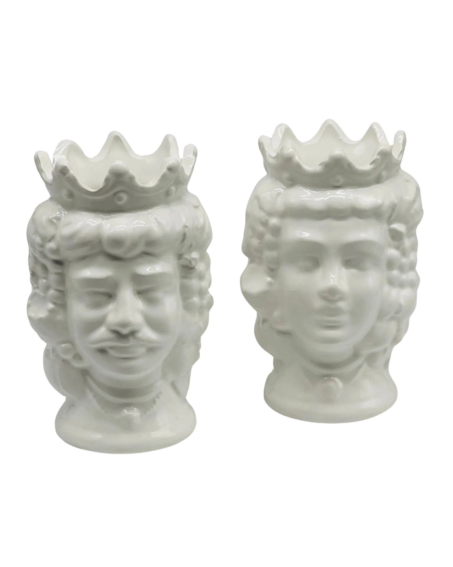 Coppia Teste di Moro Kalat Frutta Ceramica Caltagirone cm H.14 L.9 Artigianale VARI COLORI - Bianco - TESTA DI MORO