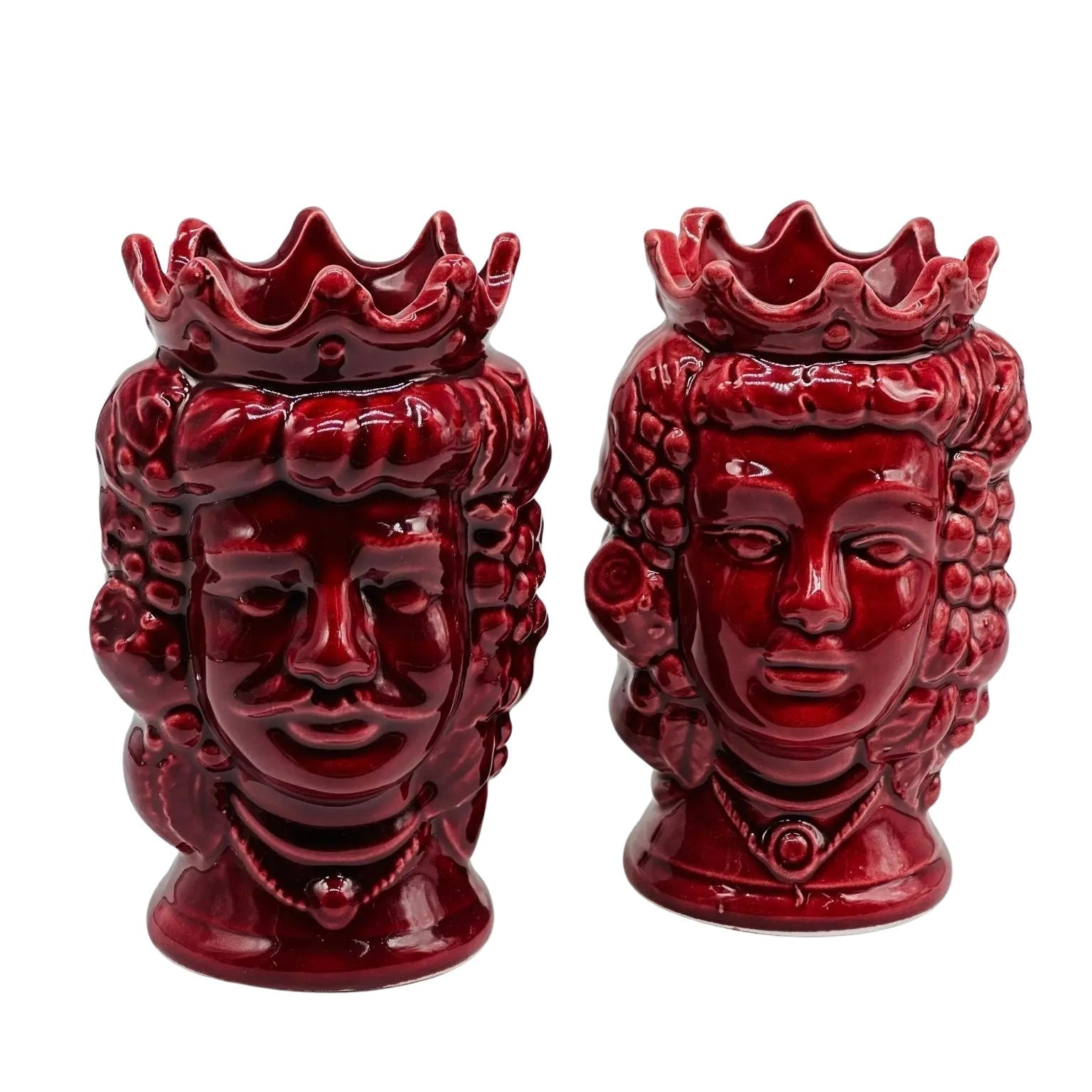 Coppia Teste di Moro Kalat Frutta Ceramica Caltagirone cm H.14 L.9 Artigianale VARI COLORI - Bordeaux - TESTA DI MORO