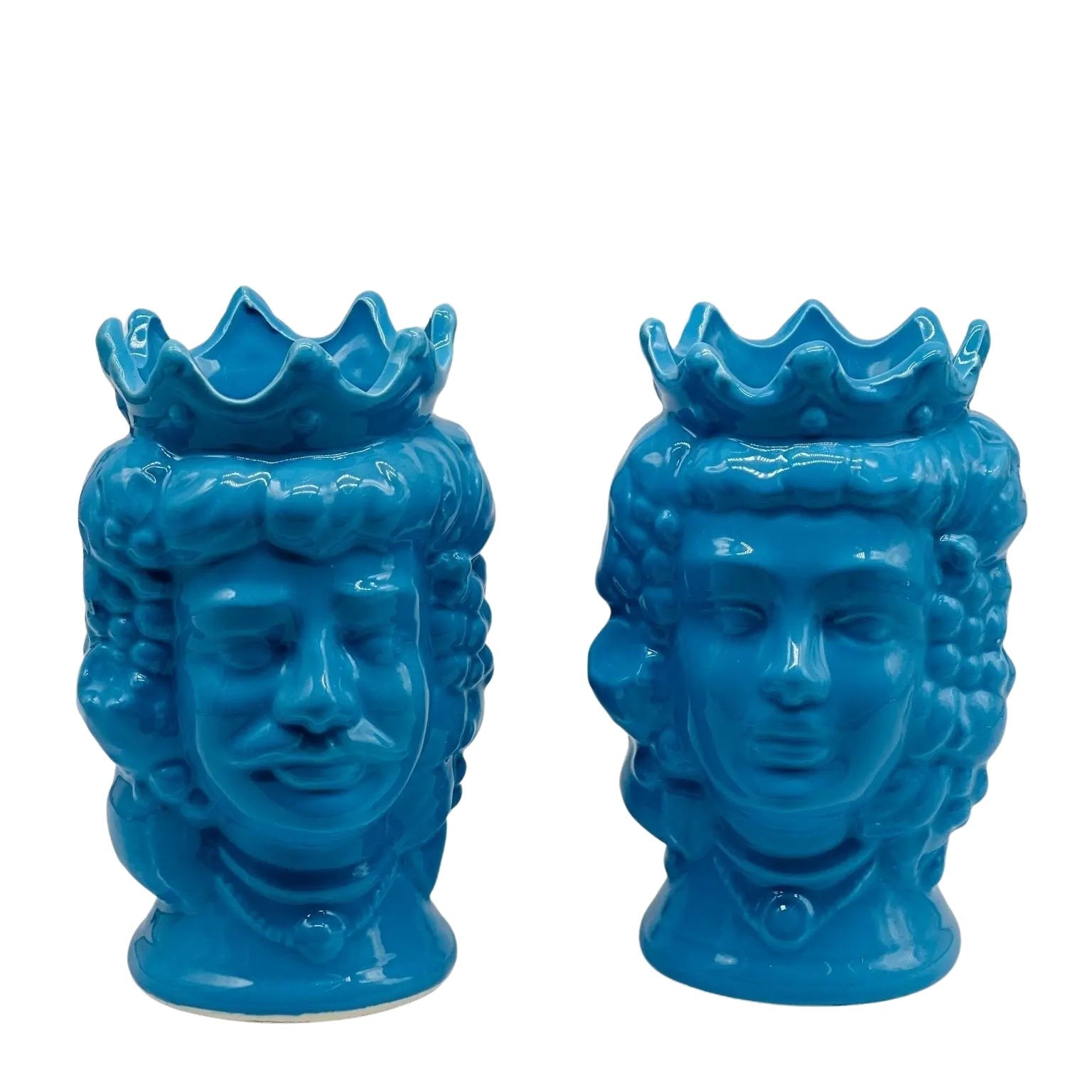 Coppia Teste di Moro Kalat Frutta Ceramica Caltagirone cm H.14 L.9 Artigianale VARI COLORI - Celeste - TESTA DI MORO