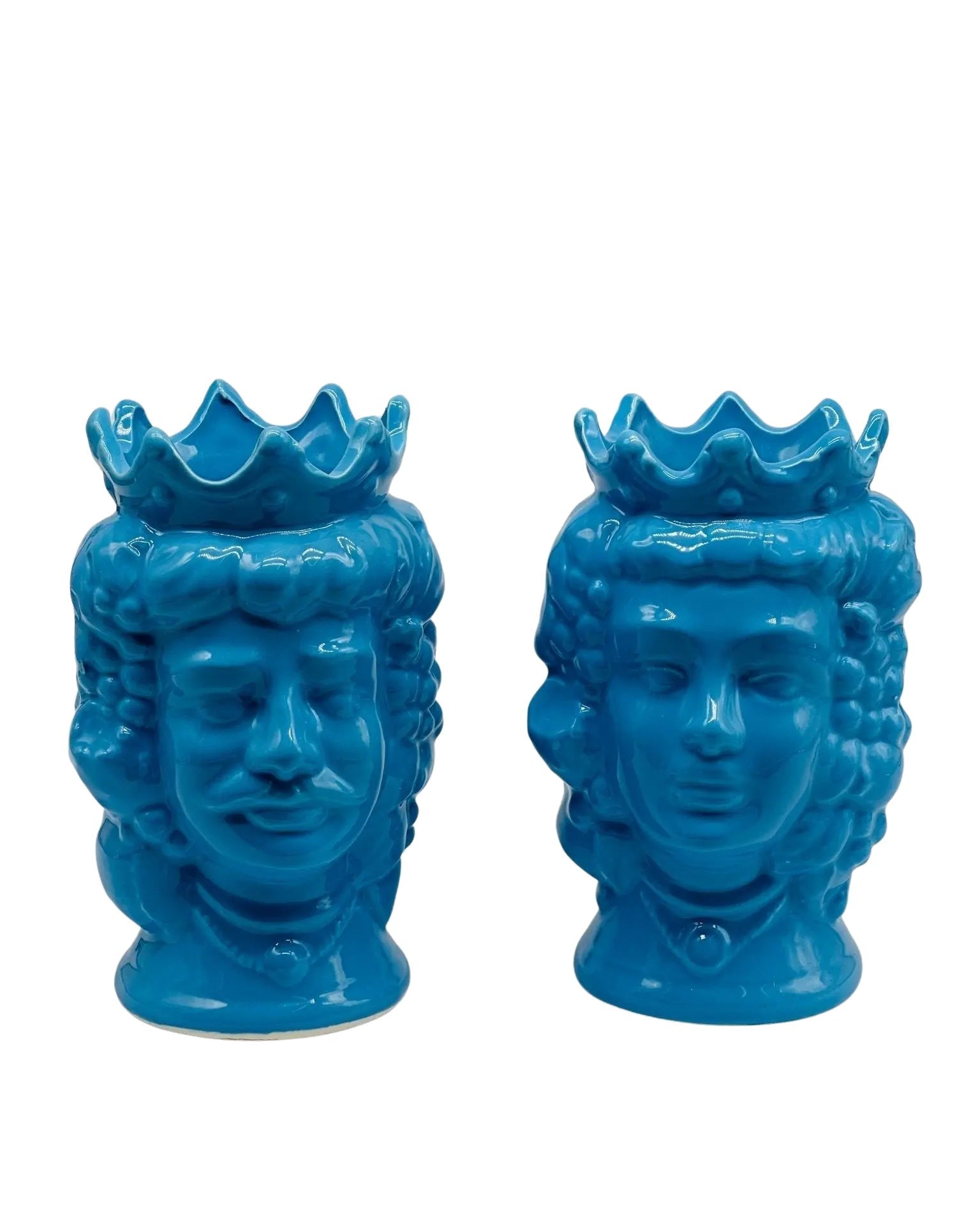 Coppia Teste di Moro Kalat Frutta Ceramica Caltagirone cm H.14 L.9 Artigianale VARI COLORI - Celeste - TESTA DI MORO