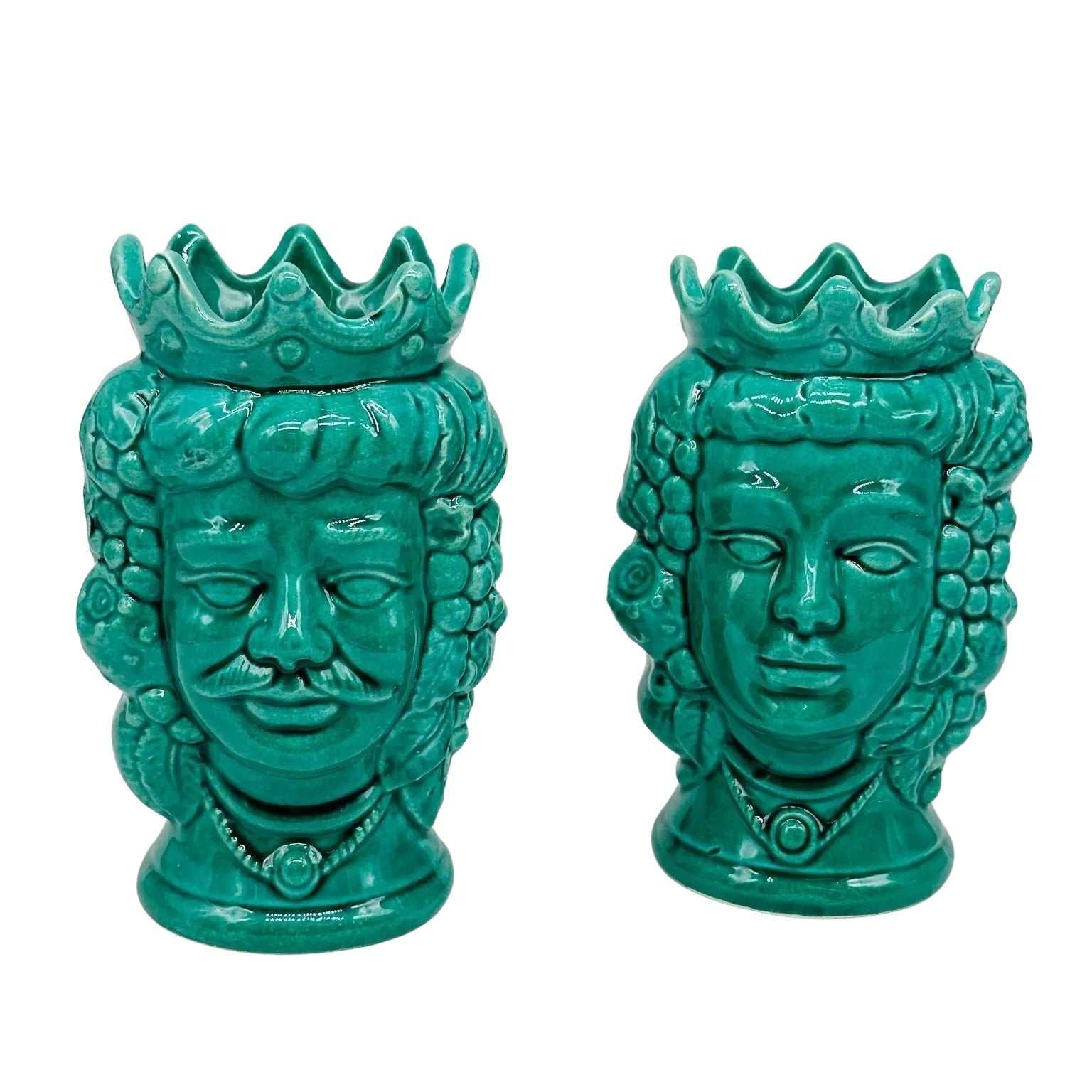 Coppia Teste di Moro Kalat Frutta Ceramica Caltagirone cm H.14 L.9 Artigianale VARI COLORI - Verde - TESTA DI MORO