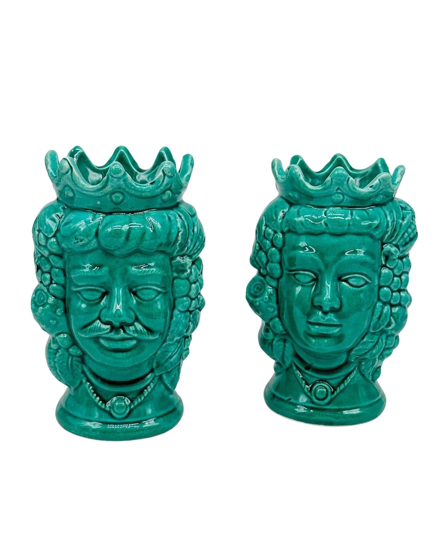 Coppia Teste di Moro Kalat Frutta Ceramica Caltagirone cm H.14 L.9 Artigianale VARI COLORI - Verde - TESTA DI MORO