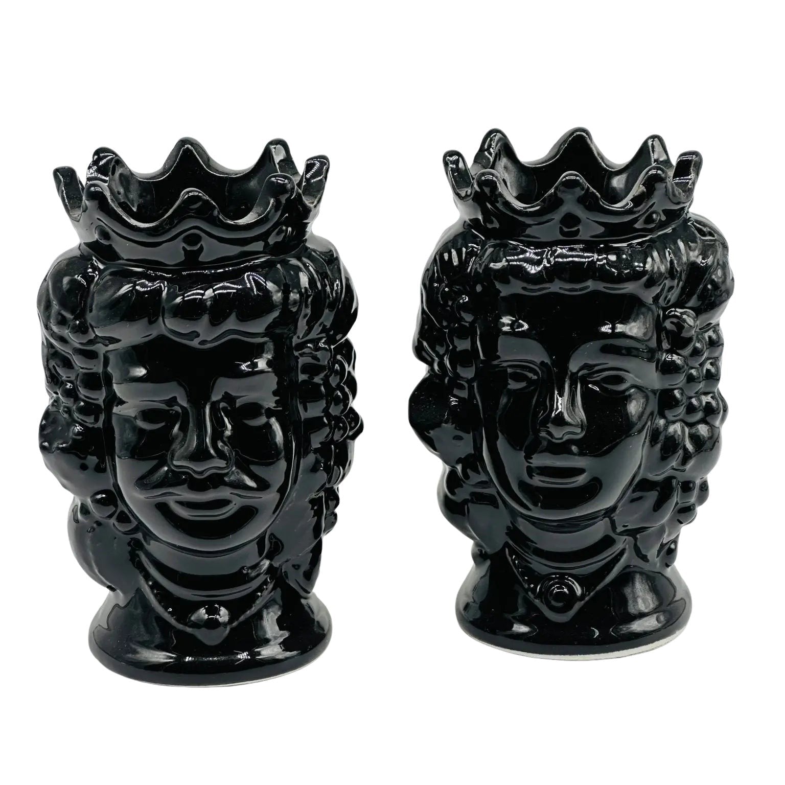 Coppia Teste di Moro Kalat Frutta Ceramica Caltagirone cm H.14 L.9 Artigianale VARI COLORI - Nero - TESTA DI MORO