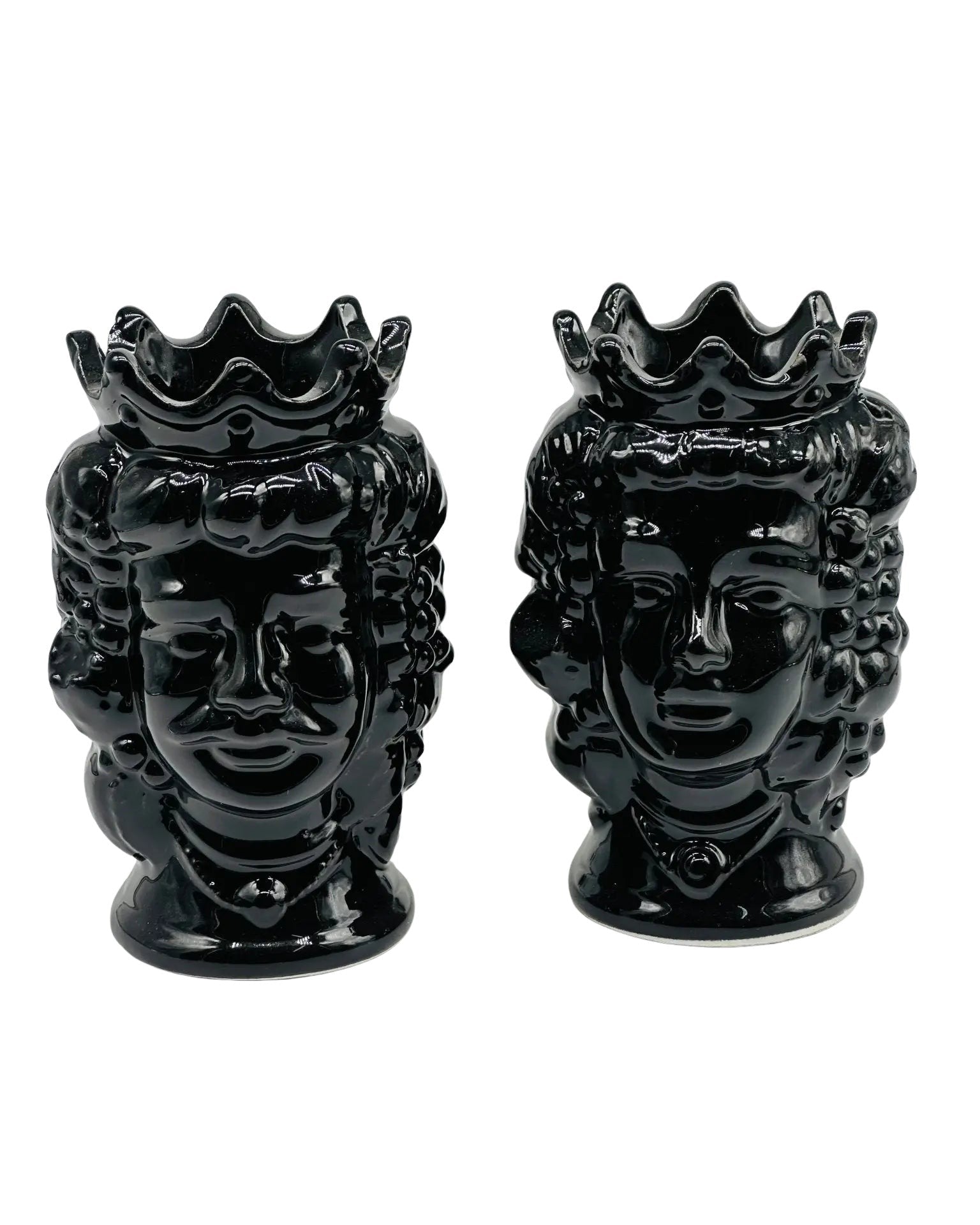 Coppia Teste di Moro Kalat Frutta Ceramica Caltagirone cm H.14 L.9 Artigianale VARI COLORI - Nero - TESTA DI MORO