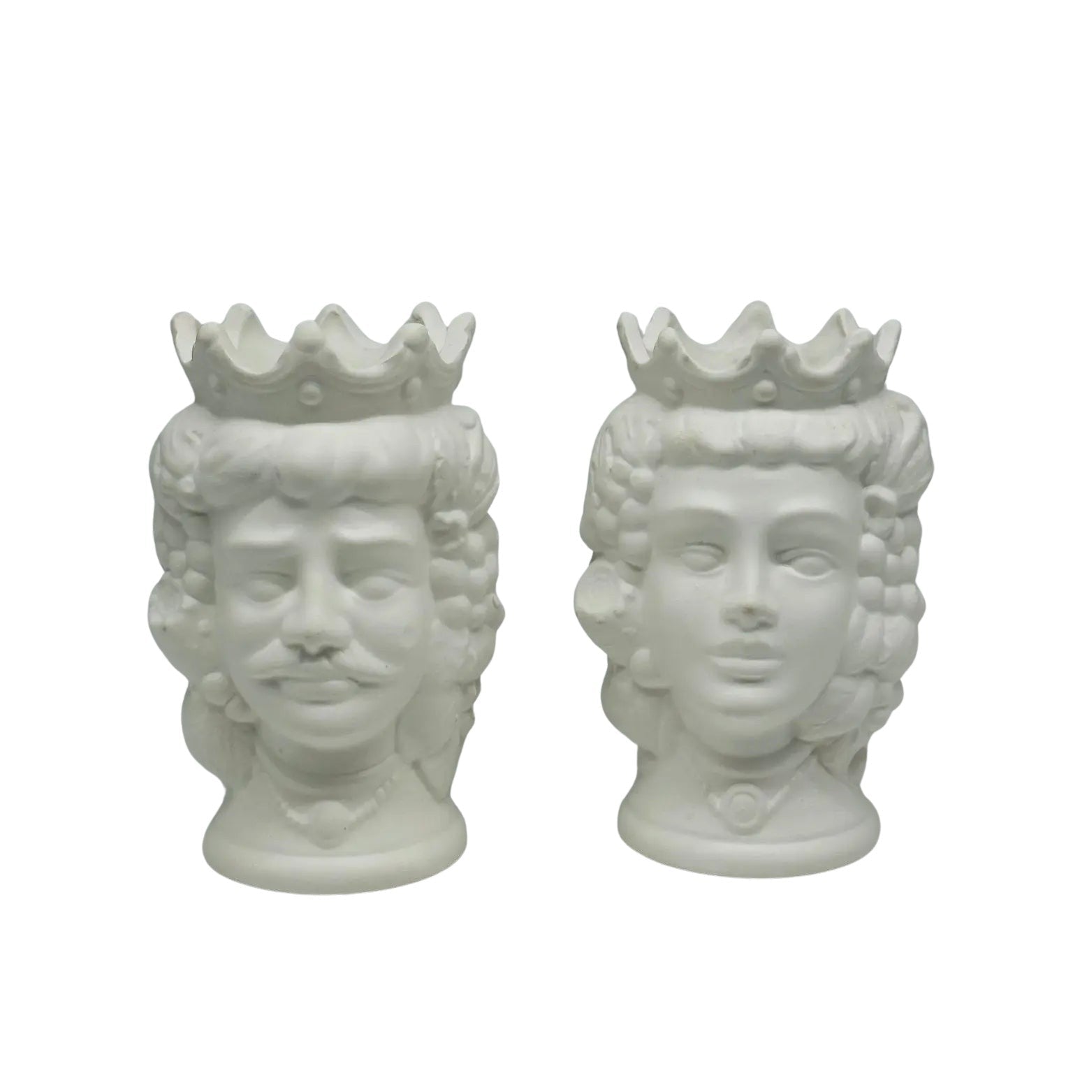 Coppia Teste di Moro Kalat Frutta Ceramica Caltagirone cm H.14 L.9 Artigianale VARI COLORI - Bianco Opaco - TESTA