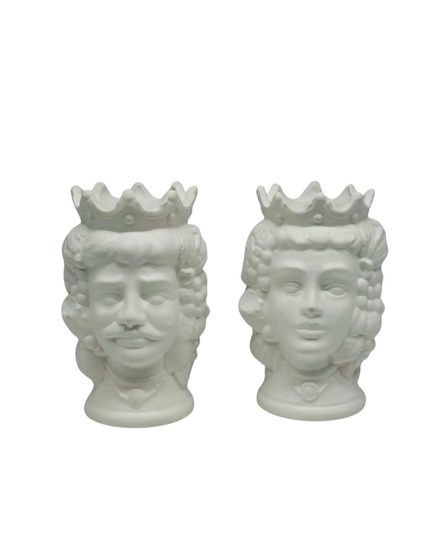 Coppia Teste di Moro Kalat Frutta Ceramica Caltagirone cm H.14 L.9 Artigianale VARI COLORI - Bianco Opaco - TESTA