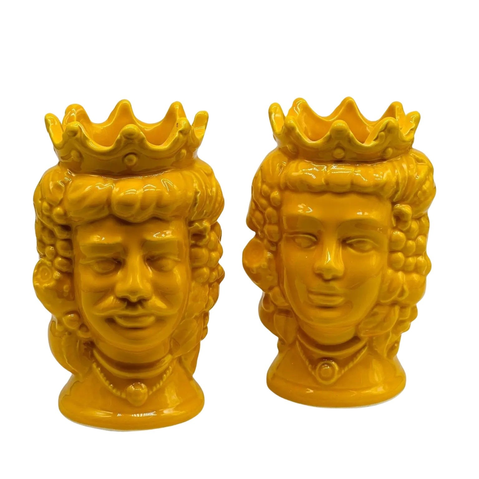 Coppia Teste di Moro Kalat Frutta Ceramica Caltagirone cm H.14 L.9 Artigianale VARI COLORI - Giallo - TESTA DI MORO
