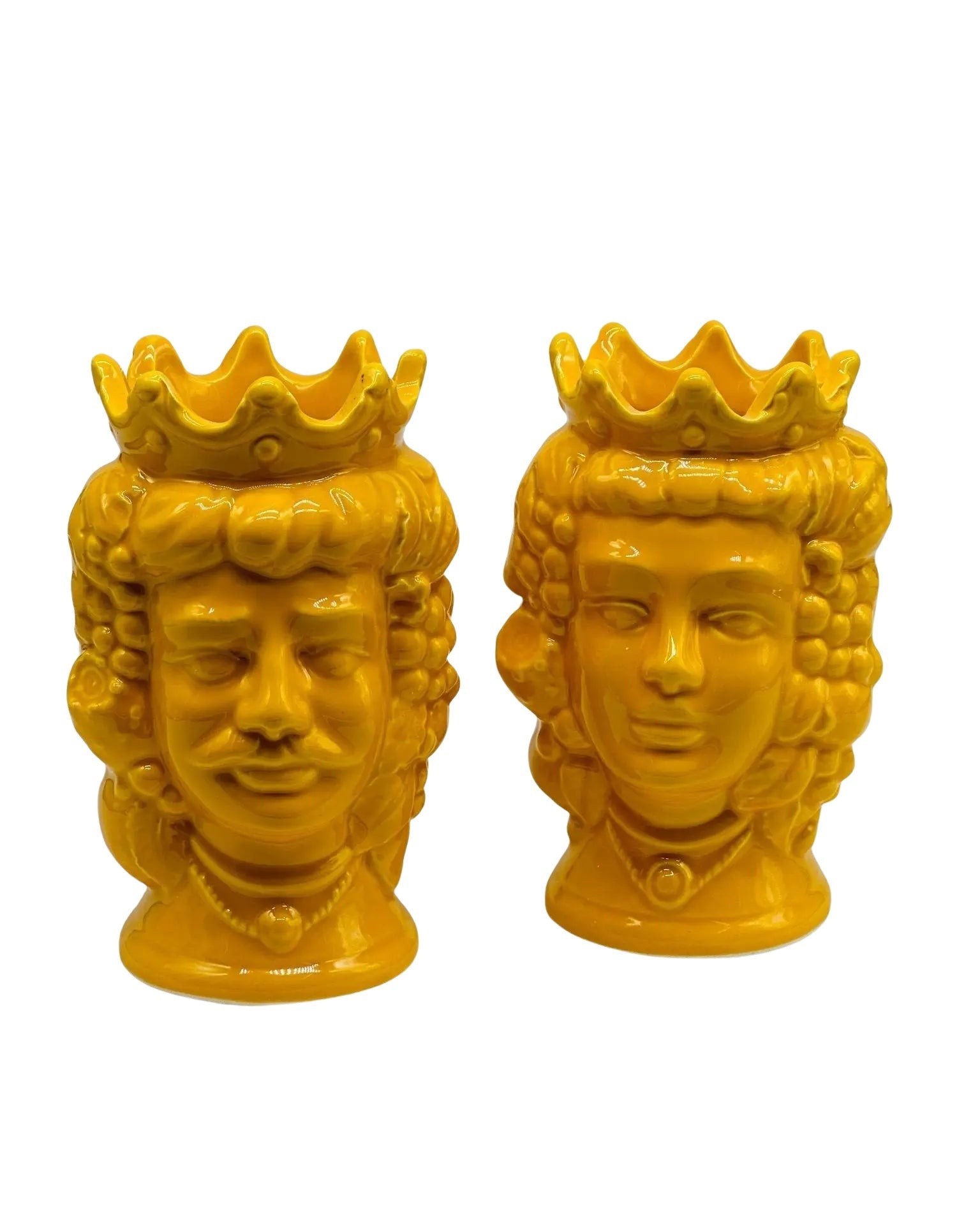 Coppia Teste di Moro Kalat Frutta Ceramica Caltagirone cm H.14 L.9 Artigianale VARI COLORI - Giallo - TESTA DI MORO