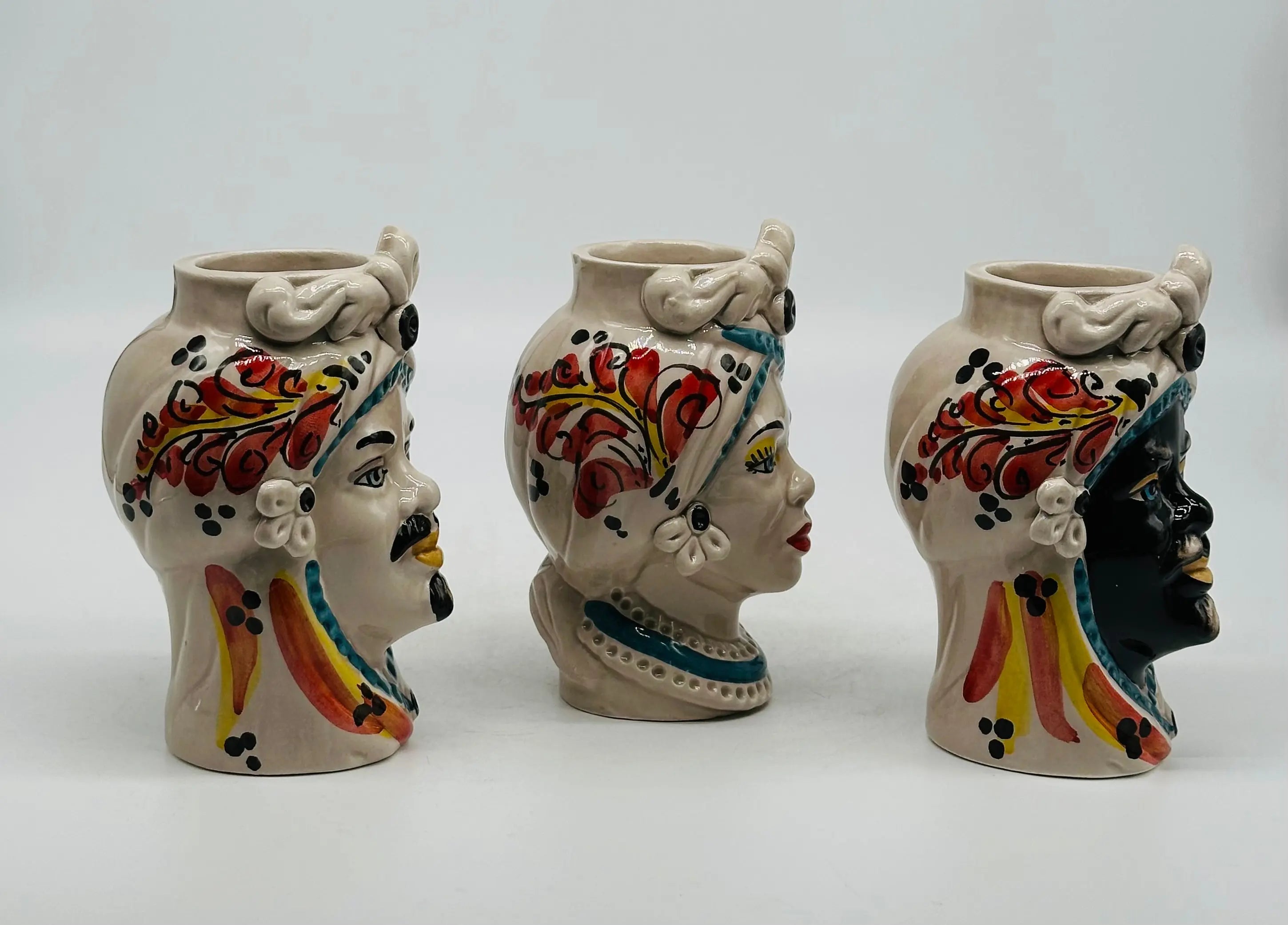 Coppia Teste di Moro Moresca Ceramica Caltagirone cm H.14 L.9 Artigianale VARI COLORI DD CERAMICHE SICILIANE