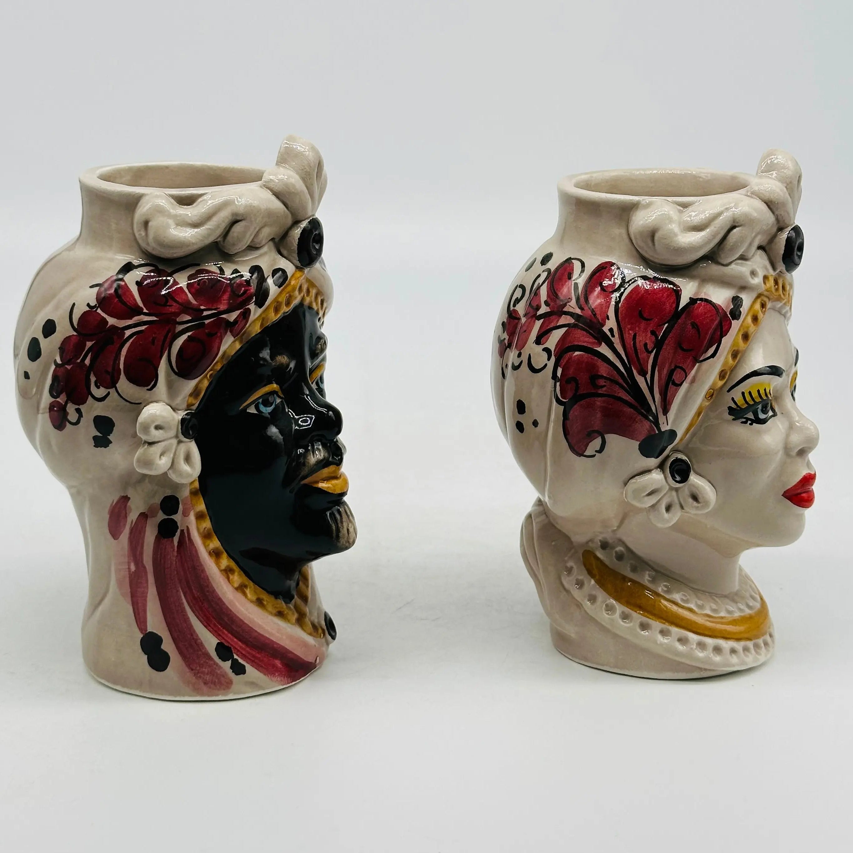 Coppia Teste di Moro Moresca Ceramica Caltagirone cm H.14 L.9 Artigianale VARI COLORI DD CERAMICHE SICILIANE