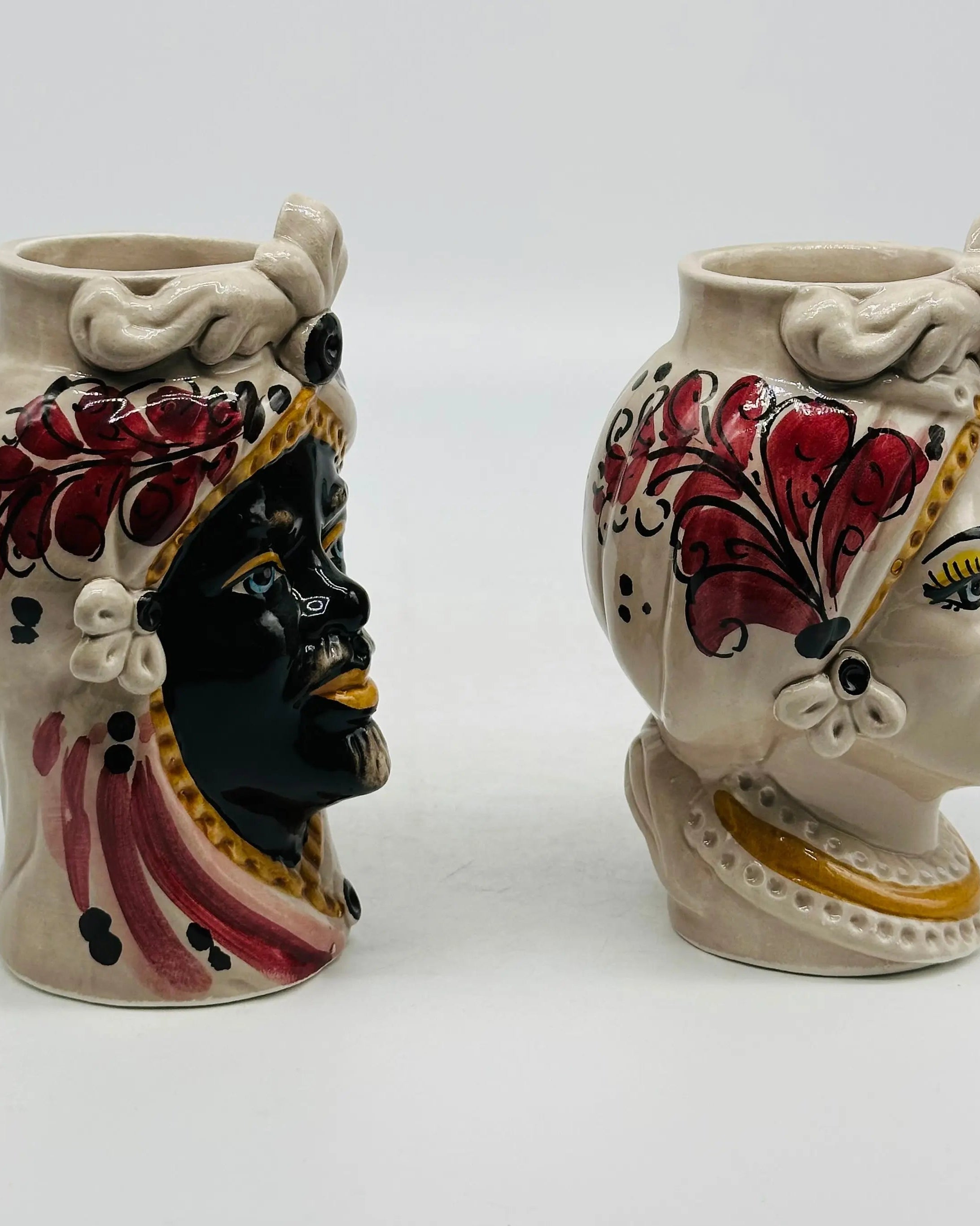 Coppia Teste di Moro Moresca Ceramica Caltagirone cm H.14 L.9 Artigianale VARI COLORI DD CERAMICHE SICILIANE