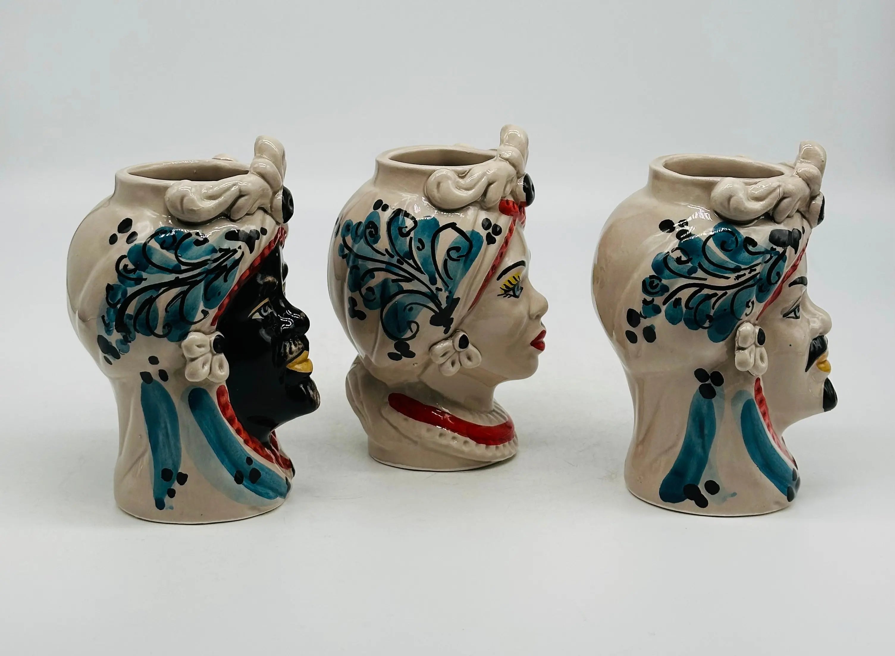 Coppia Teste di Moro Moresca Ceramica Caltagirone cm H.14 L.9 Artigianale VARI COLORI DD CERAMICHE SICILIANE