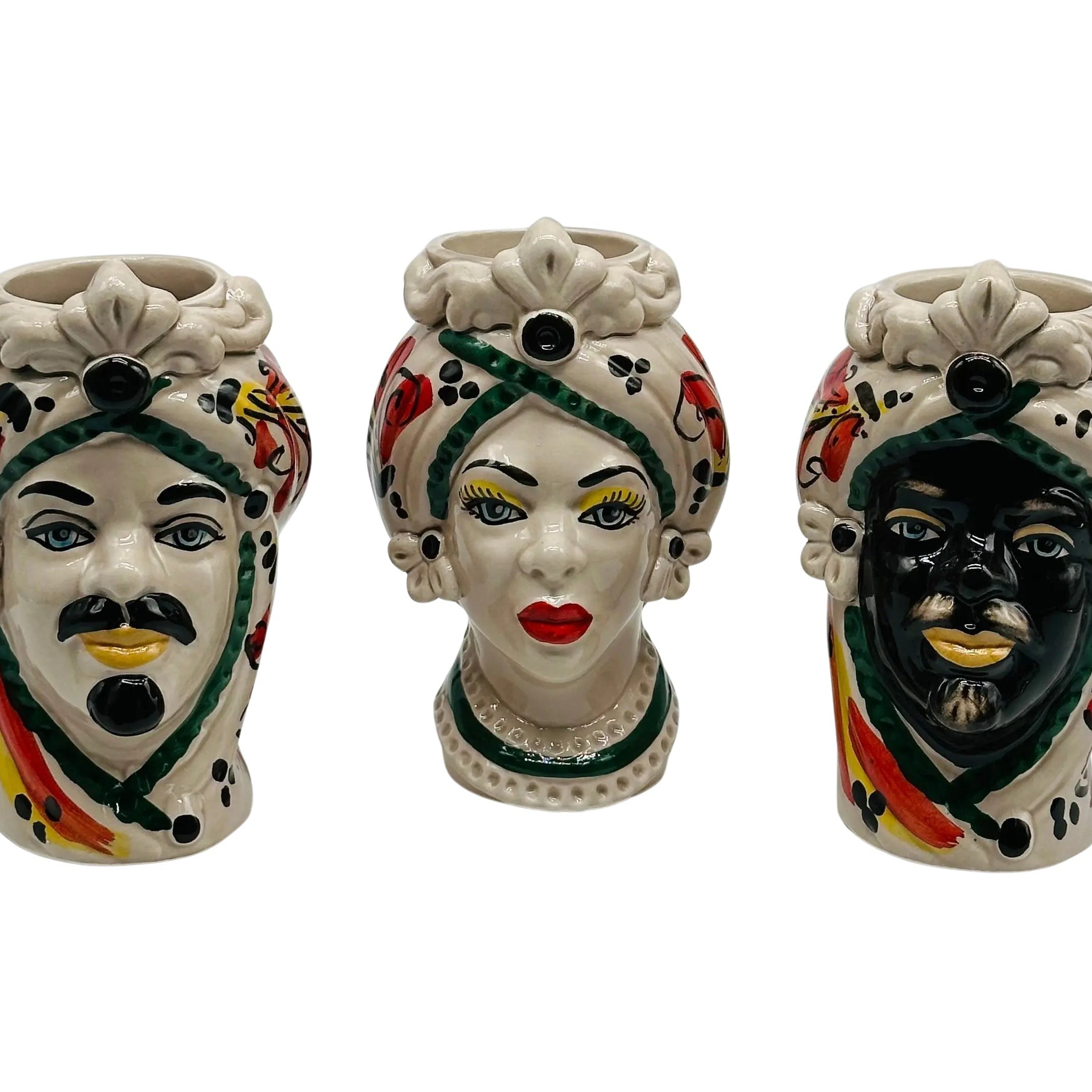 Coppia Teste di Moro Moresca Ceramica Caltagirone cm H.14 L.9 Artigianale VARI COLORI DD CERAMICHE SICILIANE