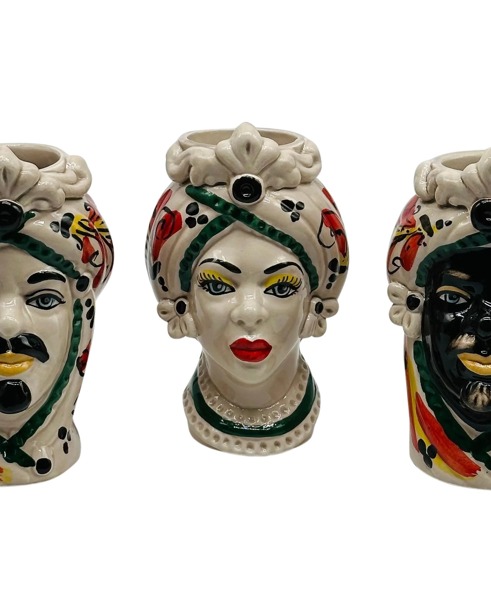 Coppia Teste di Moro Moresca Ceramica Caltagirone cm H.14 L.9 Artigianale VARI COLORI DD CERAMICHE SICILIANE
