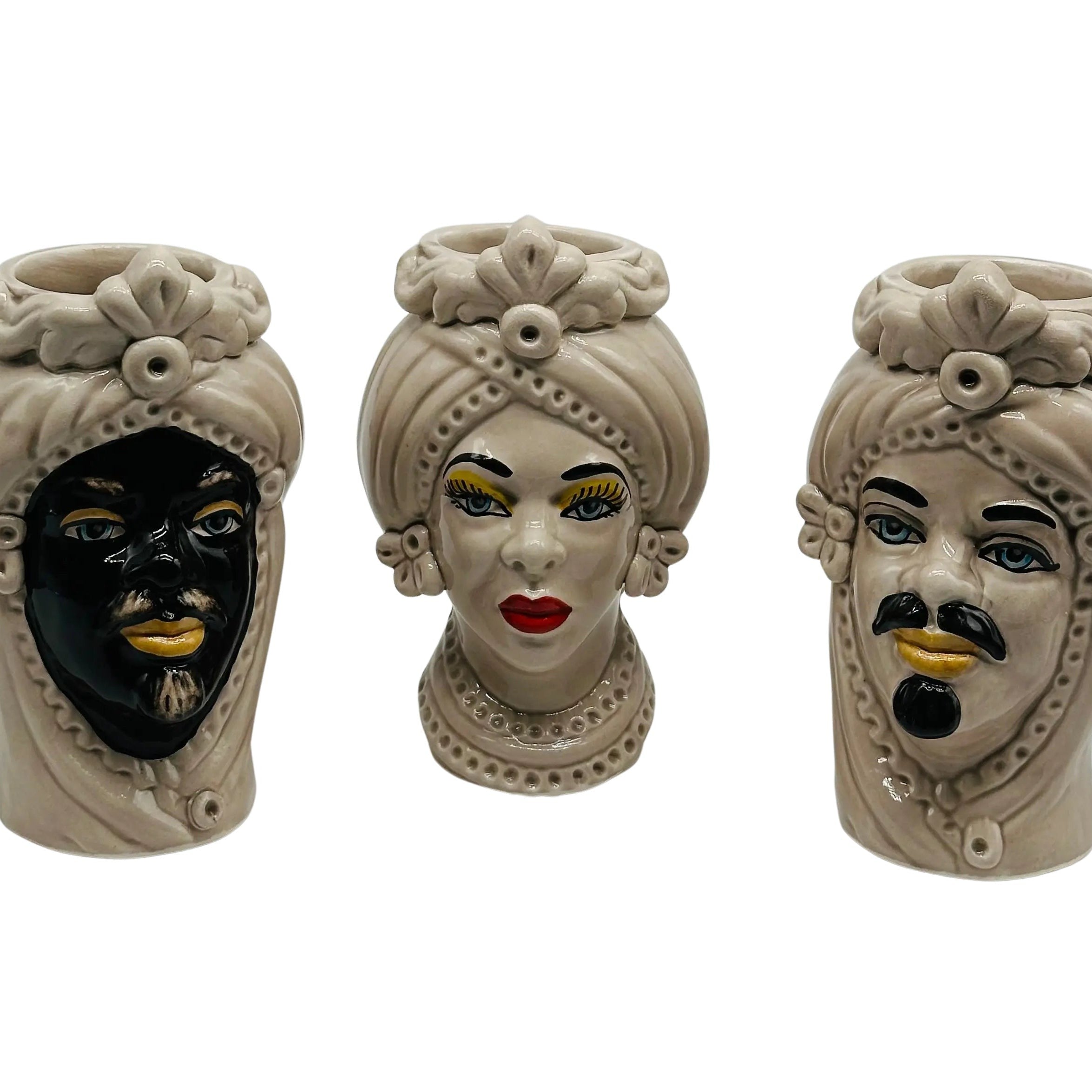 Coppia Teste di Moro Moresca Ceramica Caltagirone cm H.14 L.9 Artigianale VARI COLORI DD CERAMICHE SICILIANE