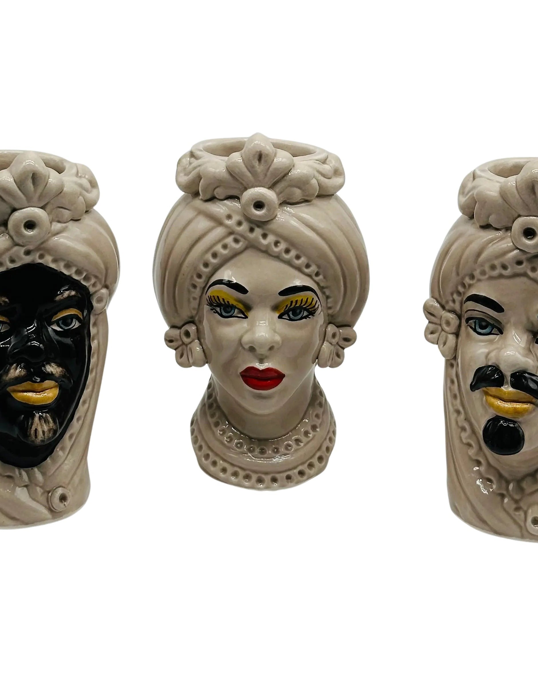 Coppia Teste di Moro Moresca Ceramica Caltagirone cm H.14 L.9 Artigianale VARI COLORI DD CERAMICHE SICILIANE