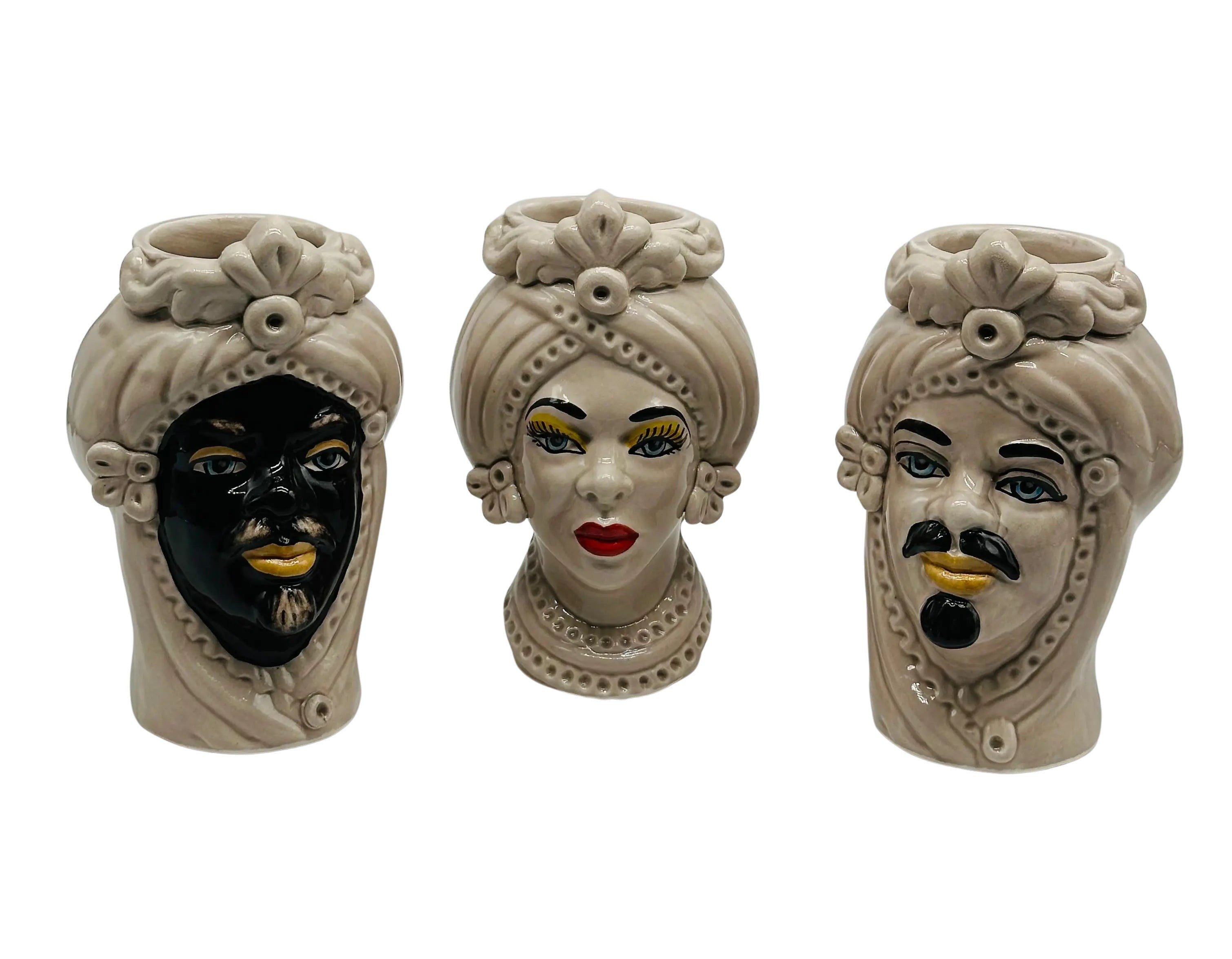 Coppia Teste di Moro Moresca Ceramica Caltagirone cm H.14 L.9 Artigianale VARI COLORI DD CERAMICHE SICILIANE