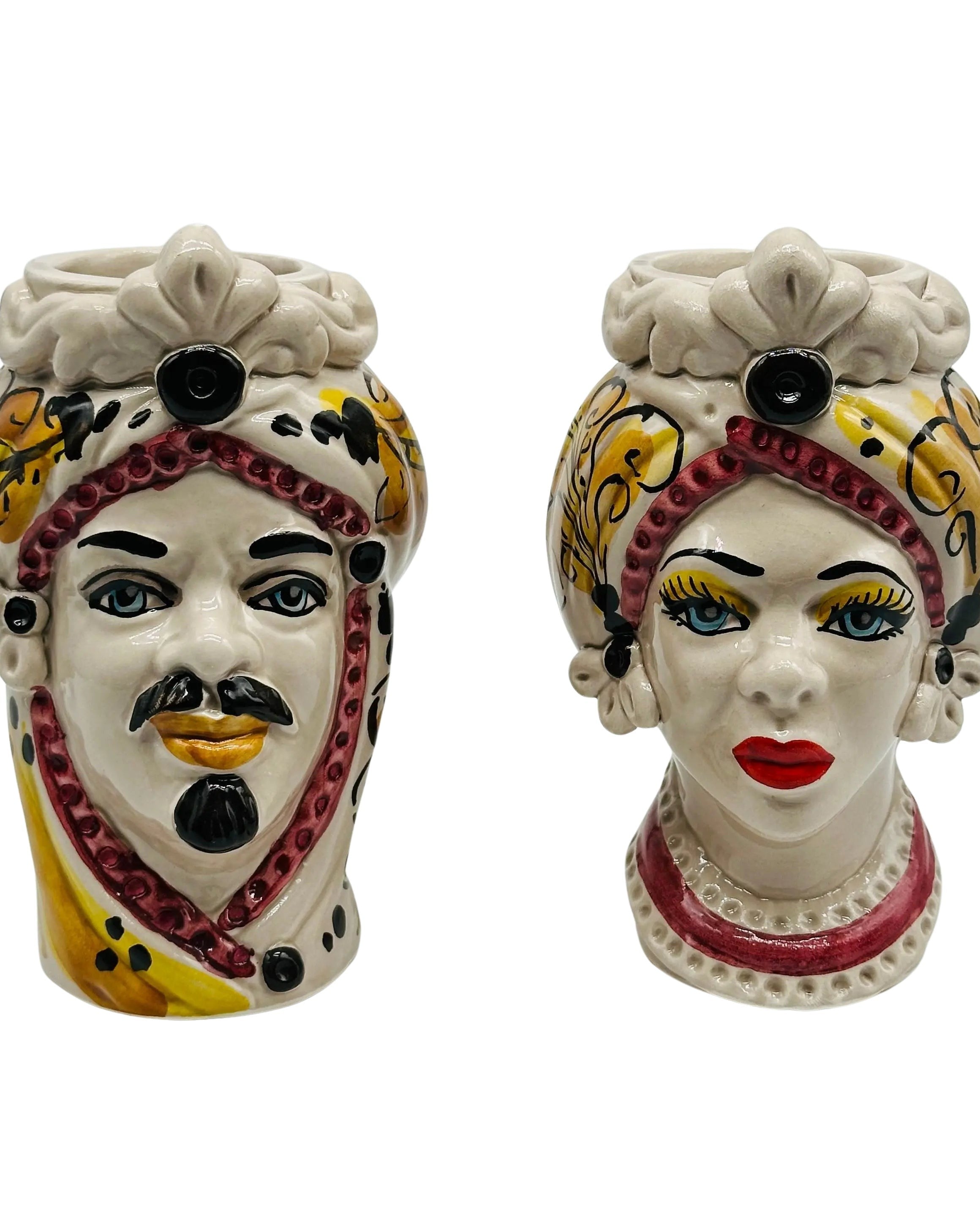 Coppia Teste di Moro Moresca Ceramica Caltagirone cm H.14 L.9 Artigianale VARI COLORI DD CERAMICHE SICILIANE