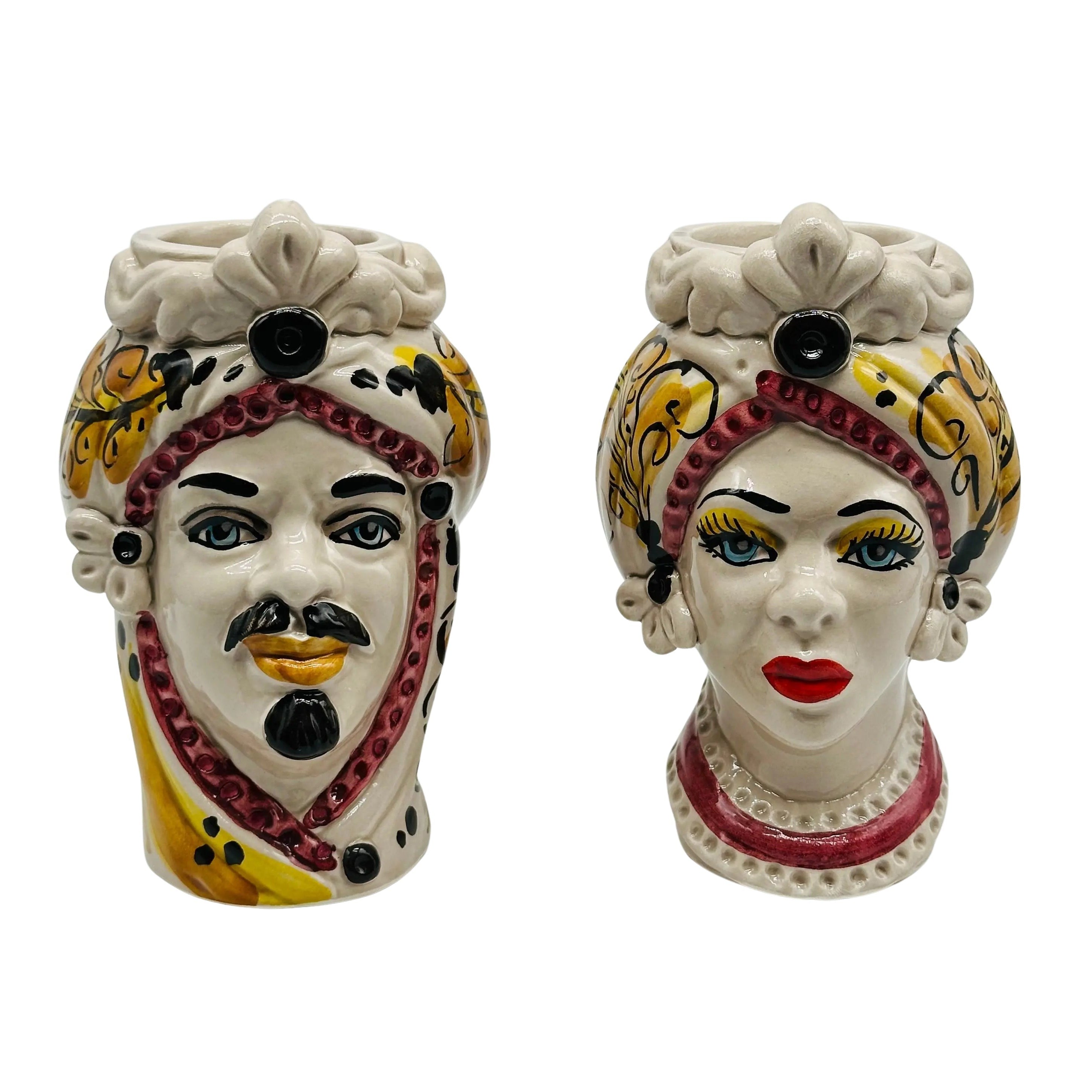 Coppia Teste di Moro Moresca Ceramica Caltagirone cm H.14 L.9 Artigianale VARI COLORI DD CERAMICHE SICILIANE