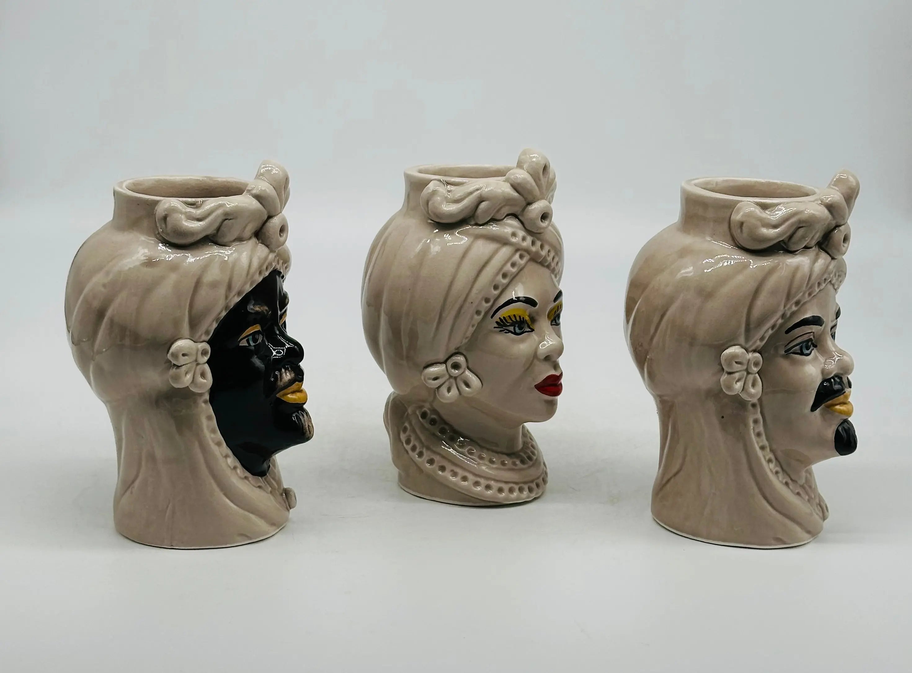 Coppia Teste di Moro Moresca Ceramica Caltagirone cm H.14 L.9 Artigianale VARI COLORI DD CERAMICHE SICILIANE