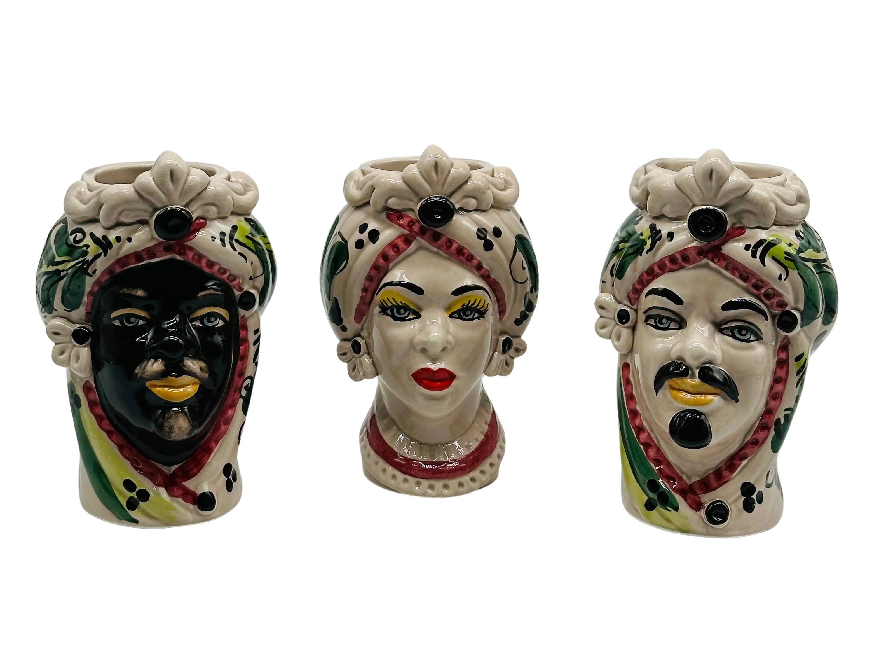 Coppia Teste di Moro Moresca Ceramica Caltagirone cm H.14 L.9 Artigianale VARI COLORI DD CERAMICHE SICILIANE