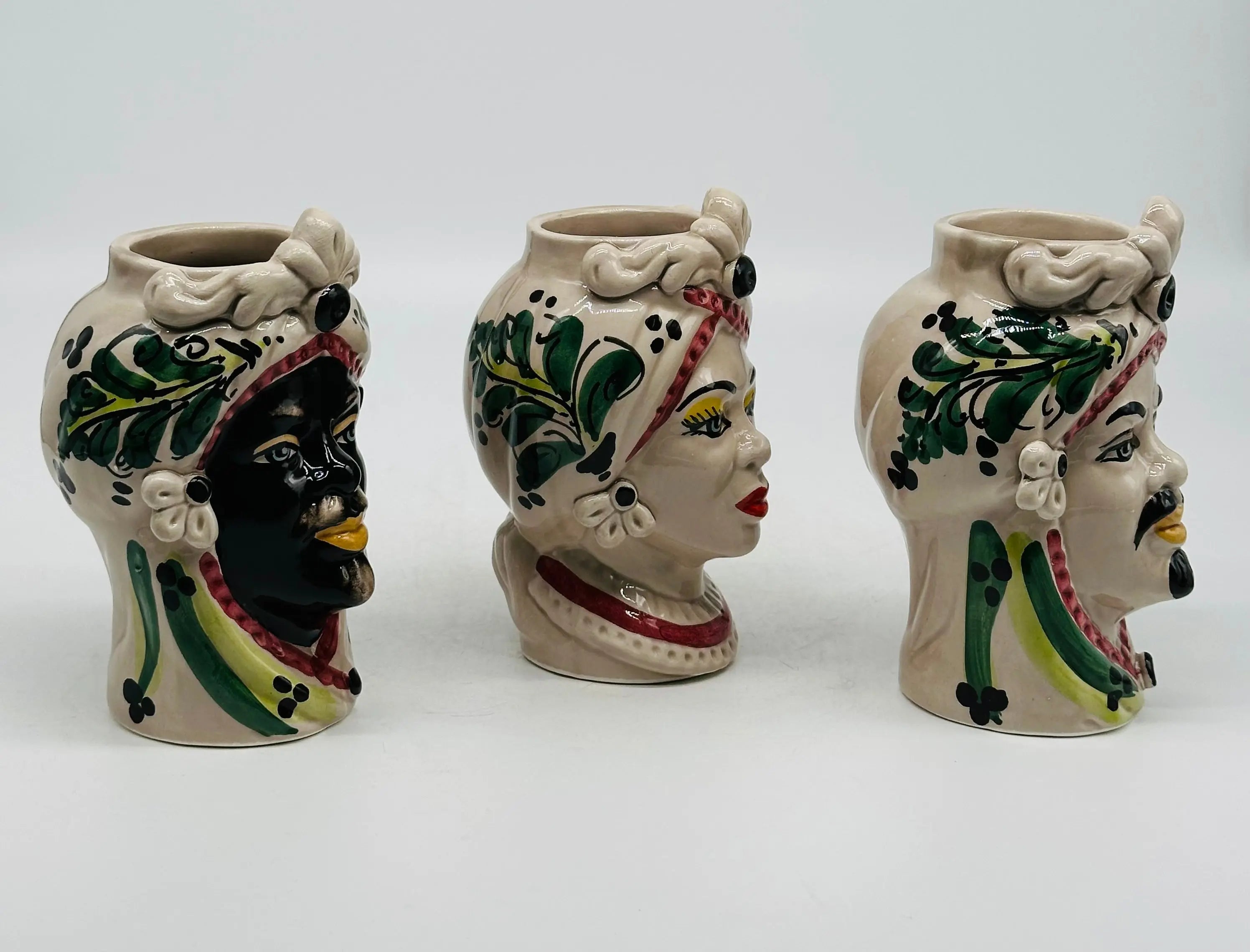 Coppia Teste di Moro Moresca Ceramica Caltagirone cm H.14 L.9 Artigianale VARI COLORI DD CERAMICHE SICILIANE