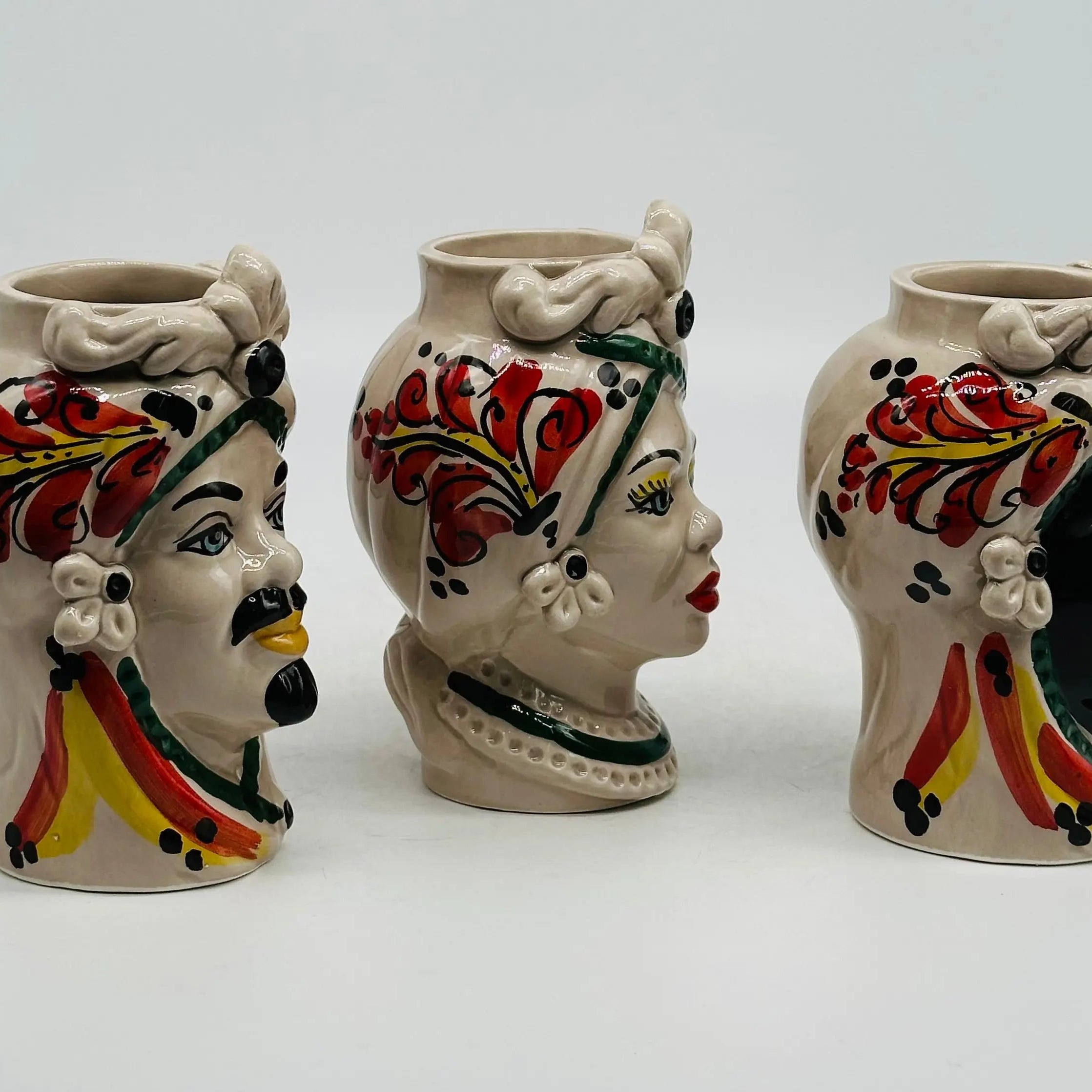 Coppia Teste di Moro Moresca Ceramica Caltagirone cm H.14 L.9 Artigianale VARI COLORI DD CERAMICHE SICILIANE