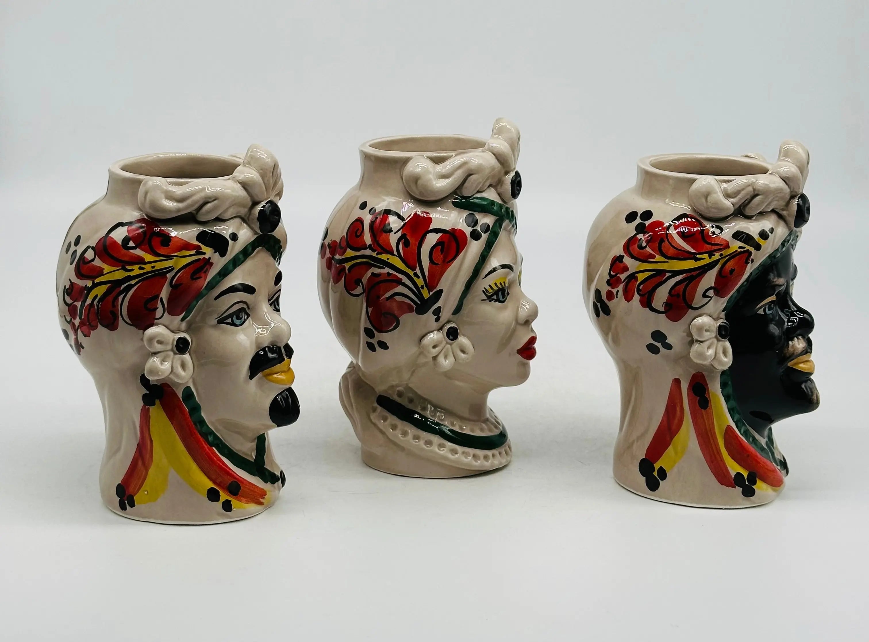 Coppia Teste di Moro Moresca Ceramica Caltagirone cm H.14 L.9 Artigianale VARI COLORI DD CERAMICHE SICILIANE