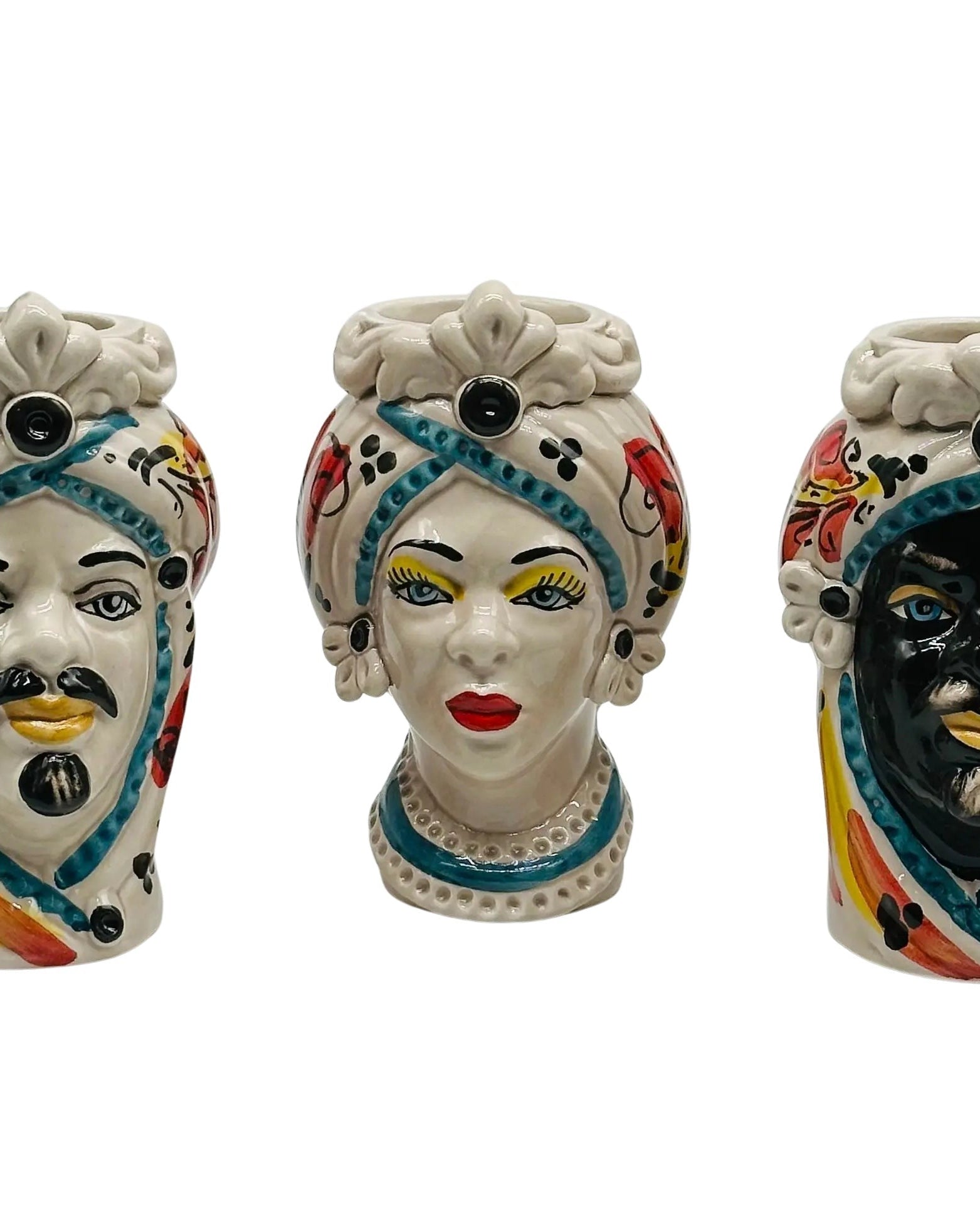 Coppia Teste di Moro Moresca Ceramica Caltagirone cm H.14 L.9 Artigianale VARI COLORI DD CERAMICHE SICILIANE