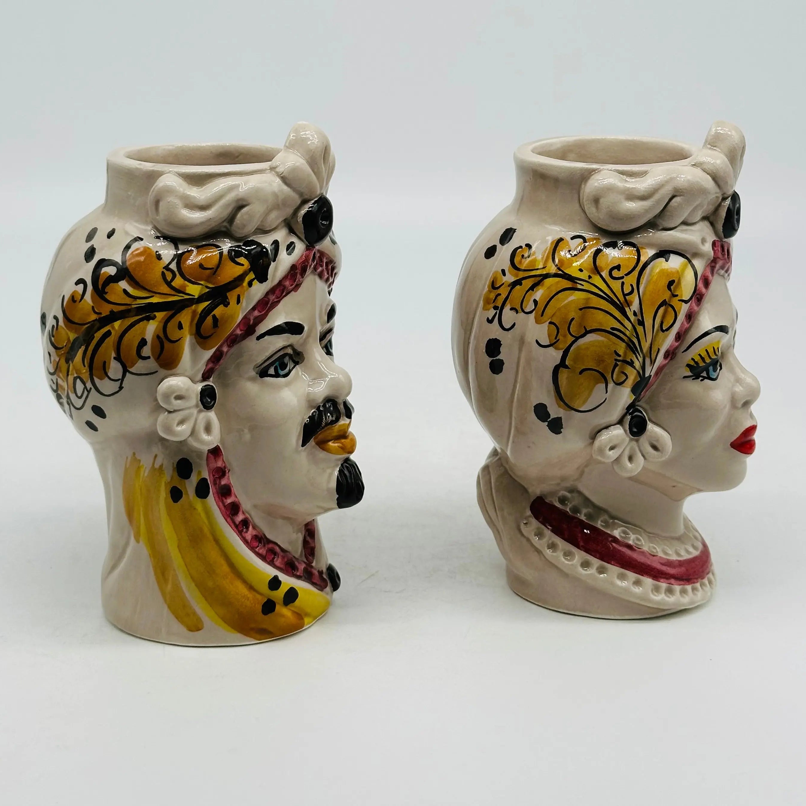 Coppia Teste di Moro Moresca Ceramica Caltagirone cm H.14 L.9 Artigianale VARI COLORI DD CERAMICHE SICILIANE