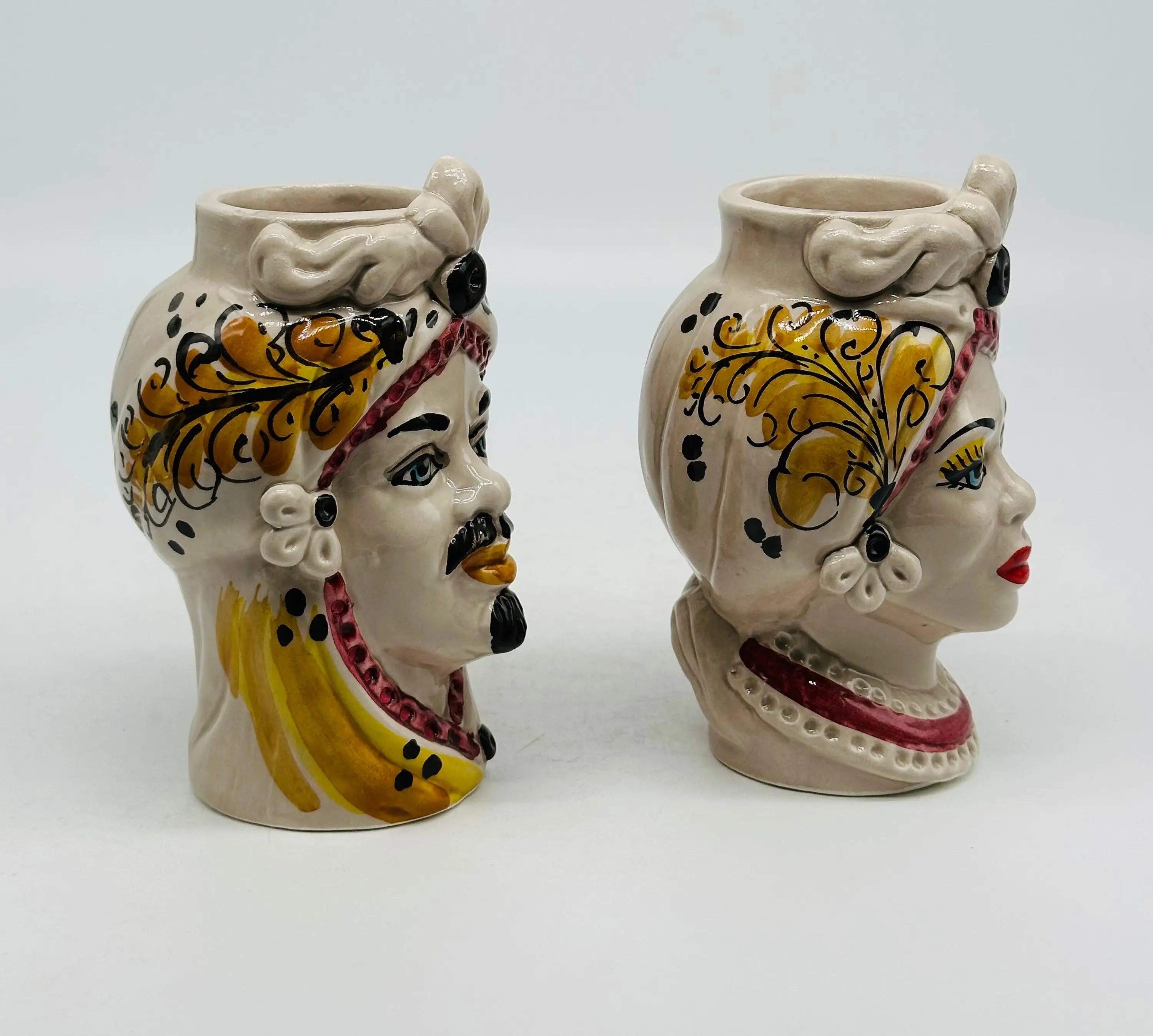 Coppia Teste di Moro Moresca Ceramica Caltagirone cm H.14 L.9 Artigianale VARI COLORI DD CERAMICHE SICILIANE