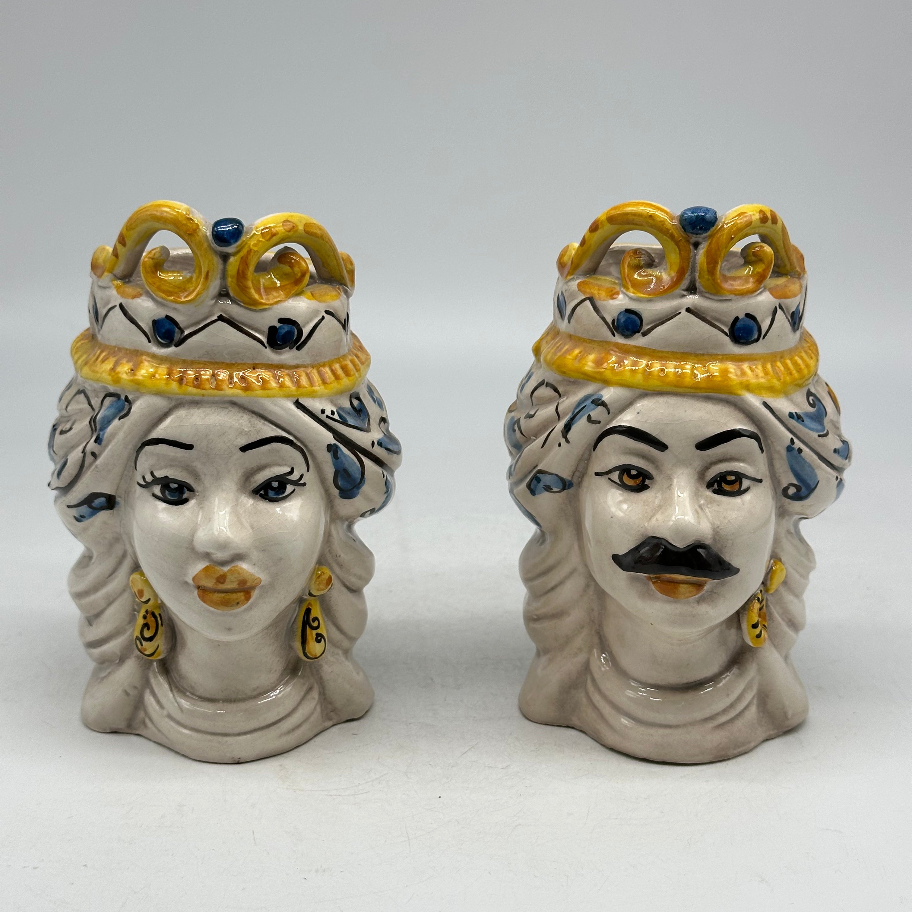 Coppia Teste di Moro Seicento Blu cm H.15 L.10 Ceramica Caltagirone Artigianale - TESTE DI MORO