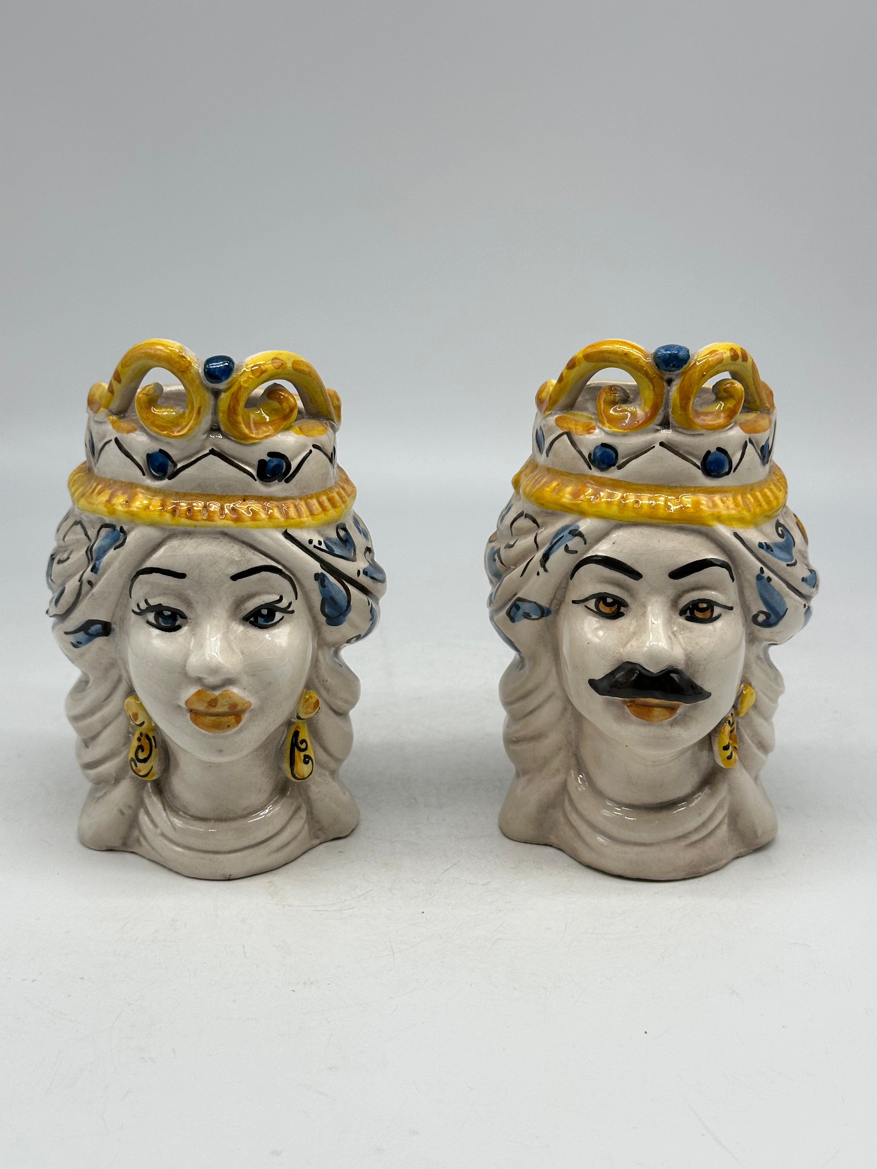 Coppia Teste di Moro Seicento Blu cm H.15 L.10 Ceramica Caltagirone Artigianale - TESTE DI MORO