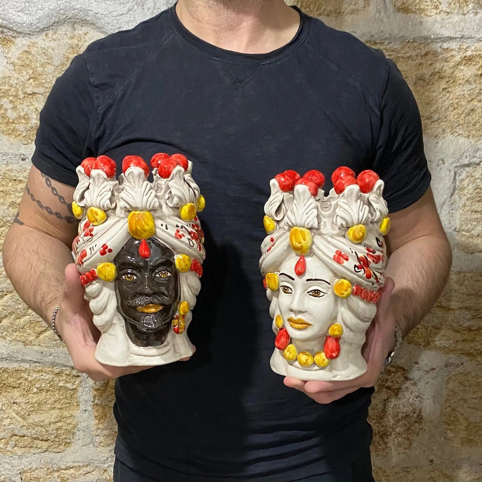 Teste di Moro Seicento Ceramica Caltagirone cm H.20 L.12 Artigianale Rosso DD CERAMICHE SICILIANE