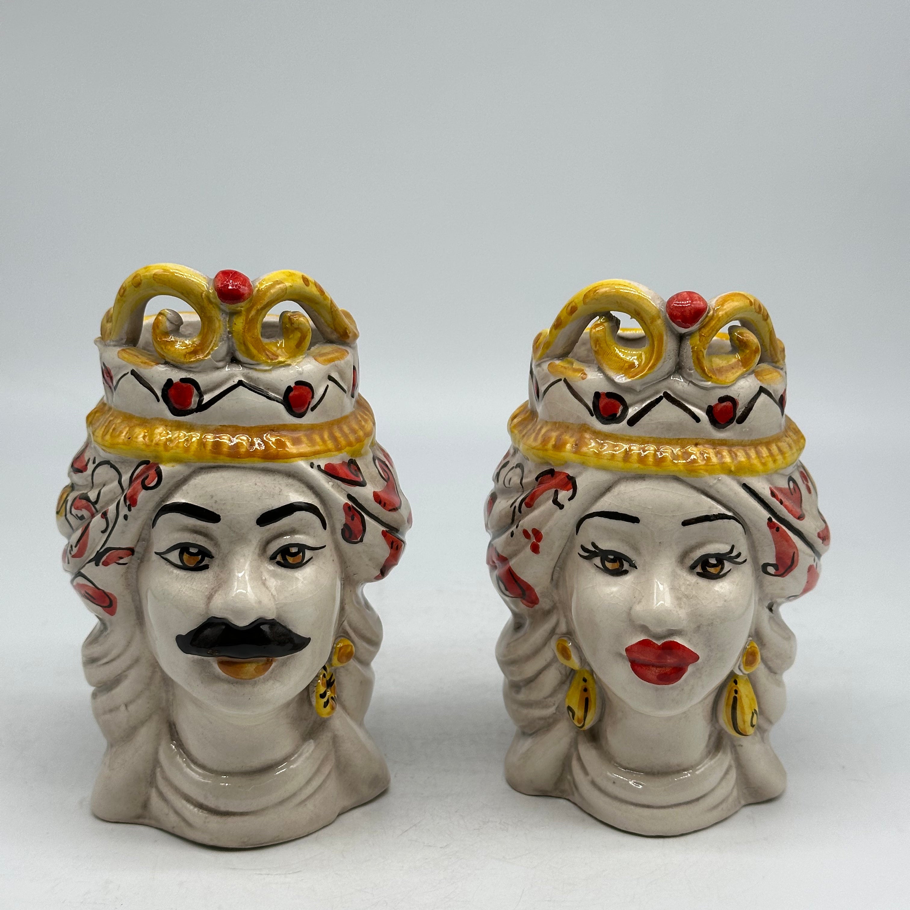 Coppia Teste di Moro Seicento Rosso cm H.15 L.10 Ceramica Caltagirone Artigianale - TESTE DI MORO