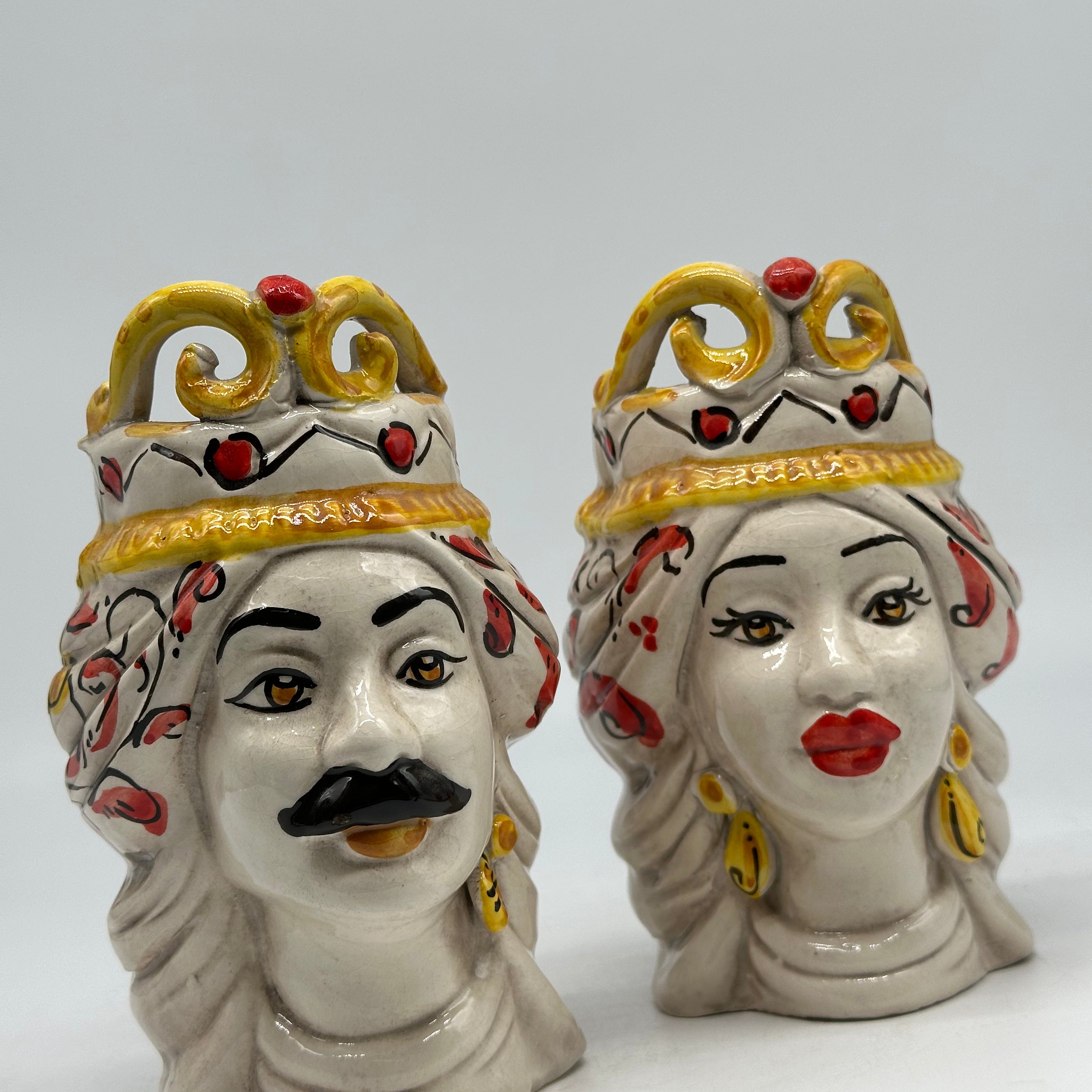 Coppia Teste di Moro Seicento Rosso cm H.15 L.10 Ceramica Caltagirone Artigianale - TESTE DI MORO