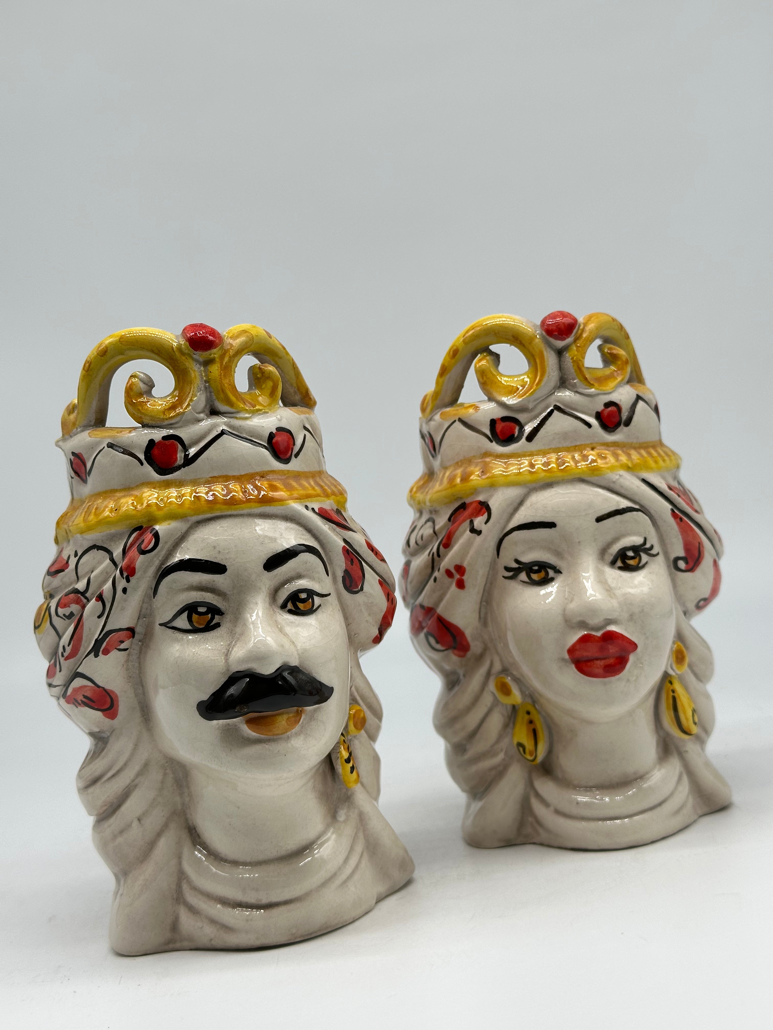 Coppia Teste di Moro Seicento Rosso cm H.15 L.10 Ceramica Caltagirone Artigianale - TESTE DI MORO