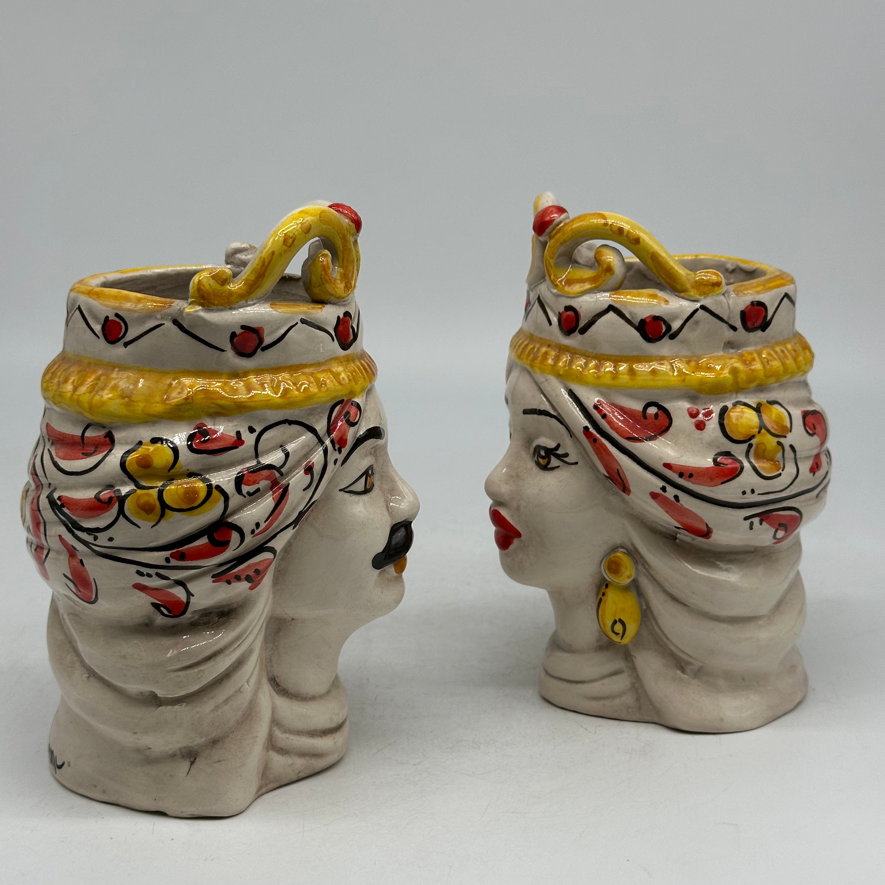 Coppia Teste di Moro Seicento Rosso cm H.15 L.10 Ceramica Caltagirone Artigianale - TESTE DI MORO