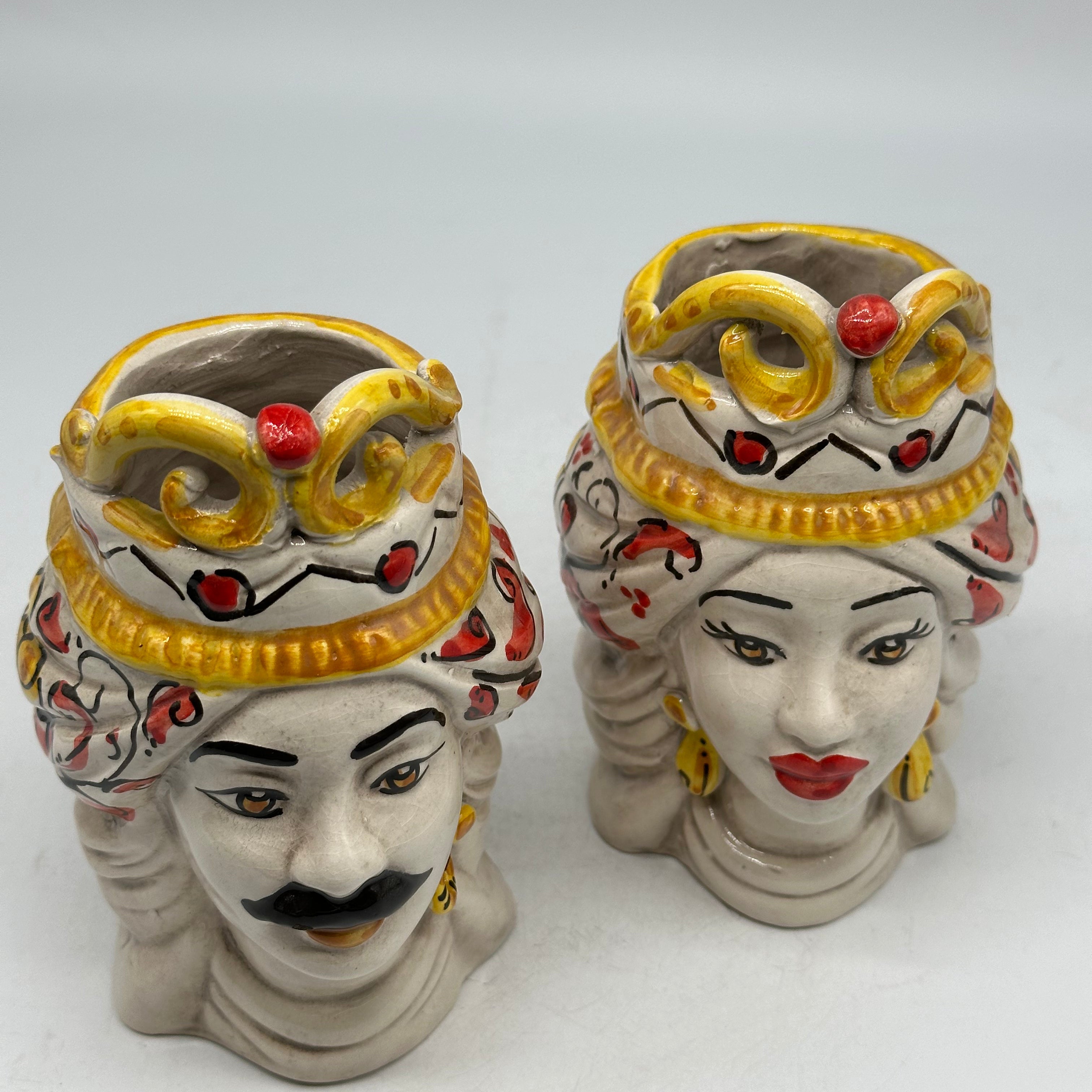 Coppia Teste di Moro Seicento Rosso cm H.15 L.10 Ceramica Caltagirone Artigianale - TESTE DI MORO