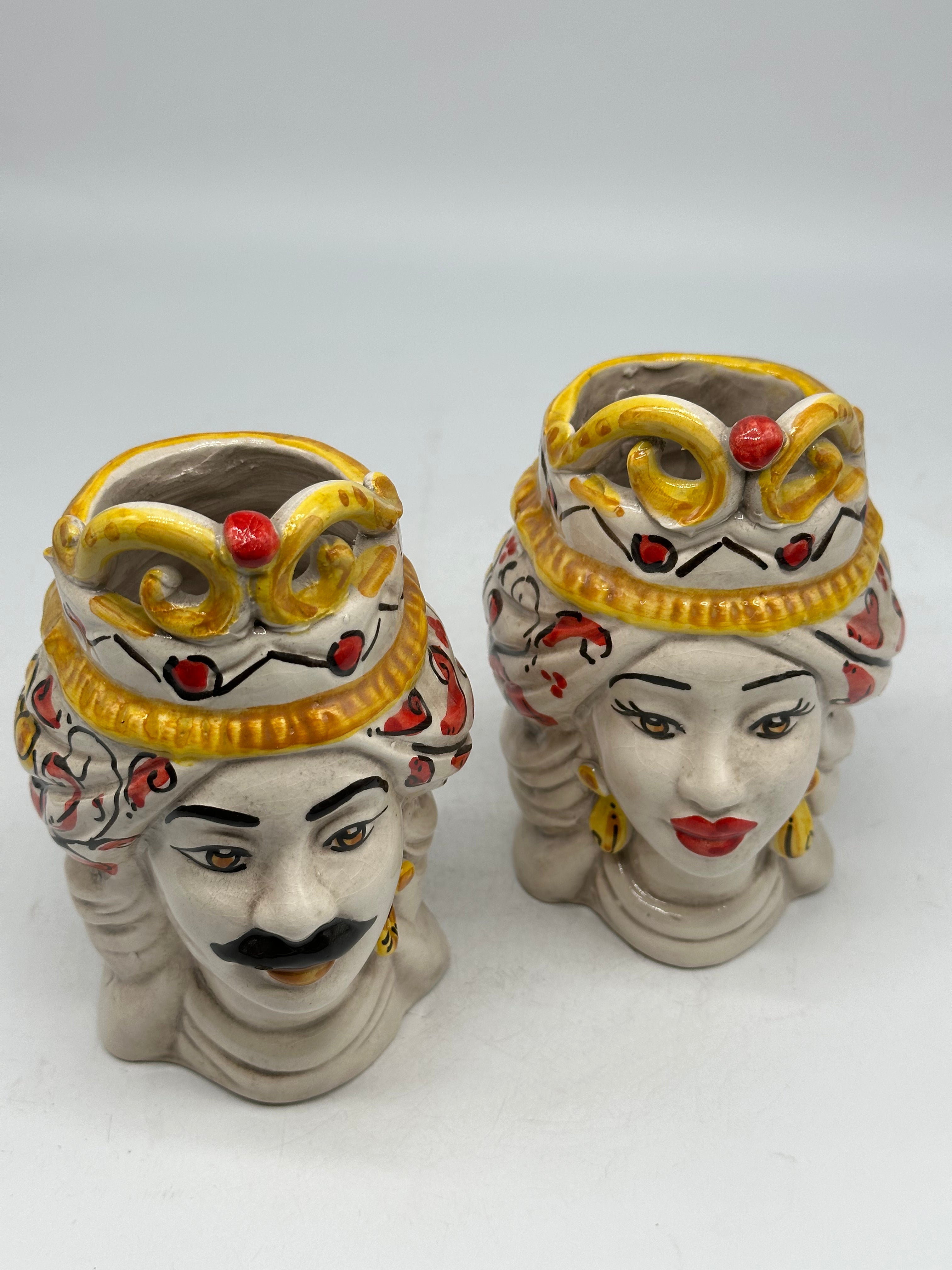 Coppia Teste di Moro Seicento Rosso cm H.15 L.10 Ceramica Caltagirone Artigianale - TESTE DI MORO