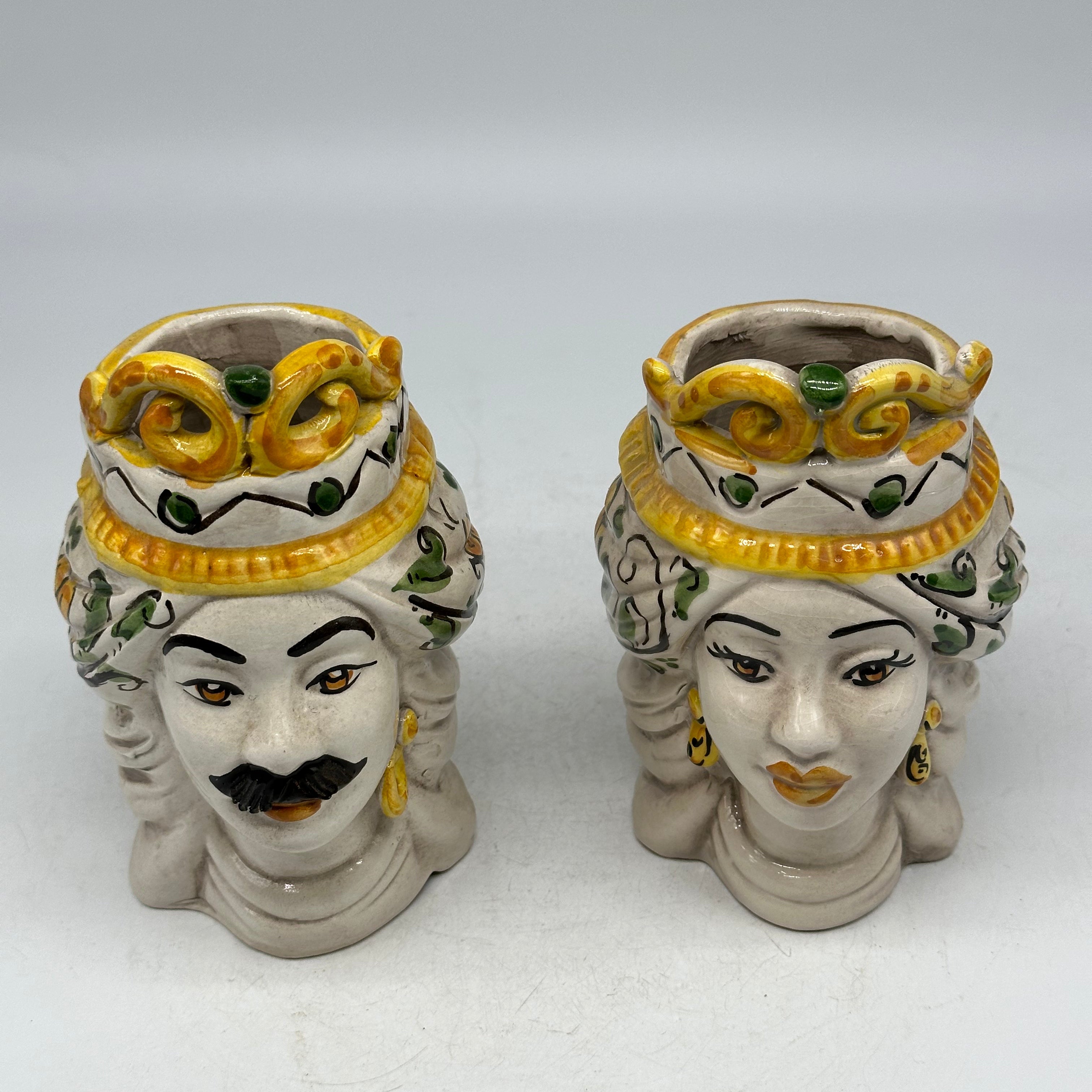 Coppia Teste di Moro Seicento Verde cm H.15 L.10 Ceramica Caltagirone Artigianale - TESTE DI MORO