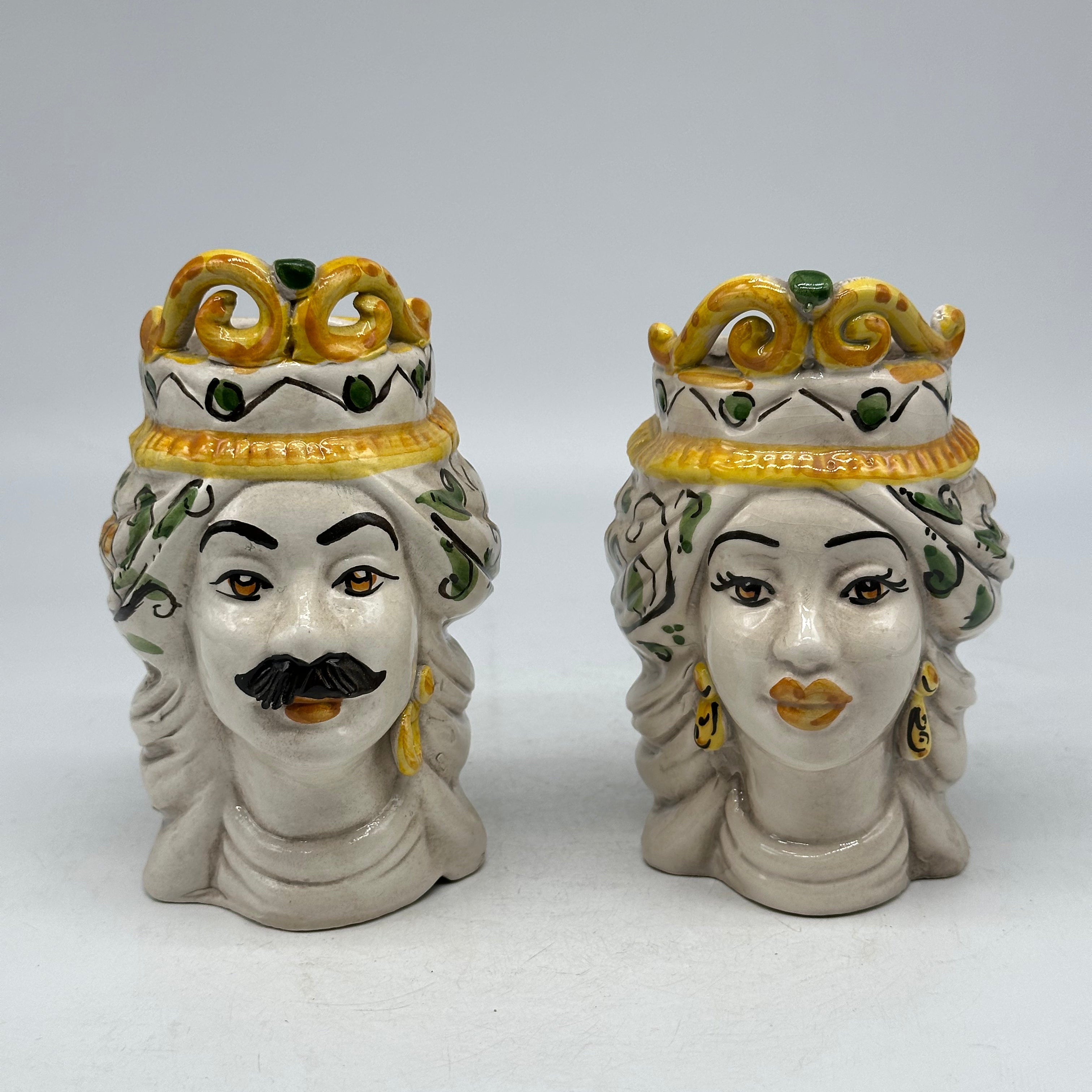 Coppia Teste di Moro Seicento Verde cm H.15 L.10 Ceramica Caltagirone Artigianale - TESTE DI MORO