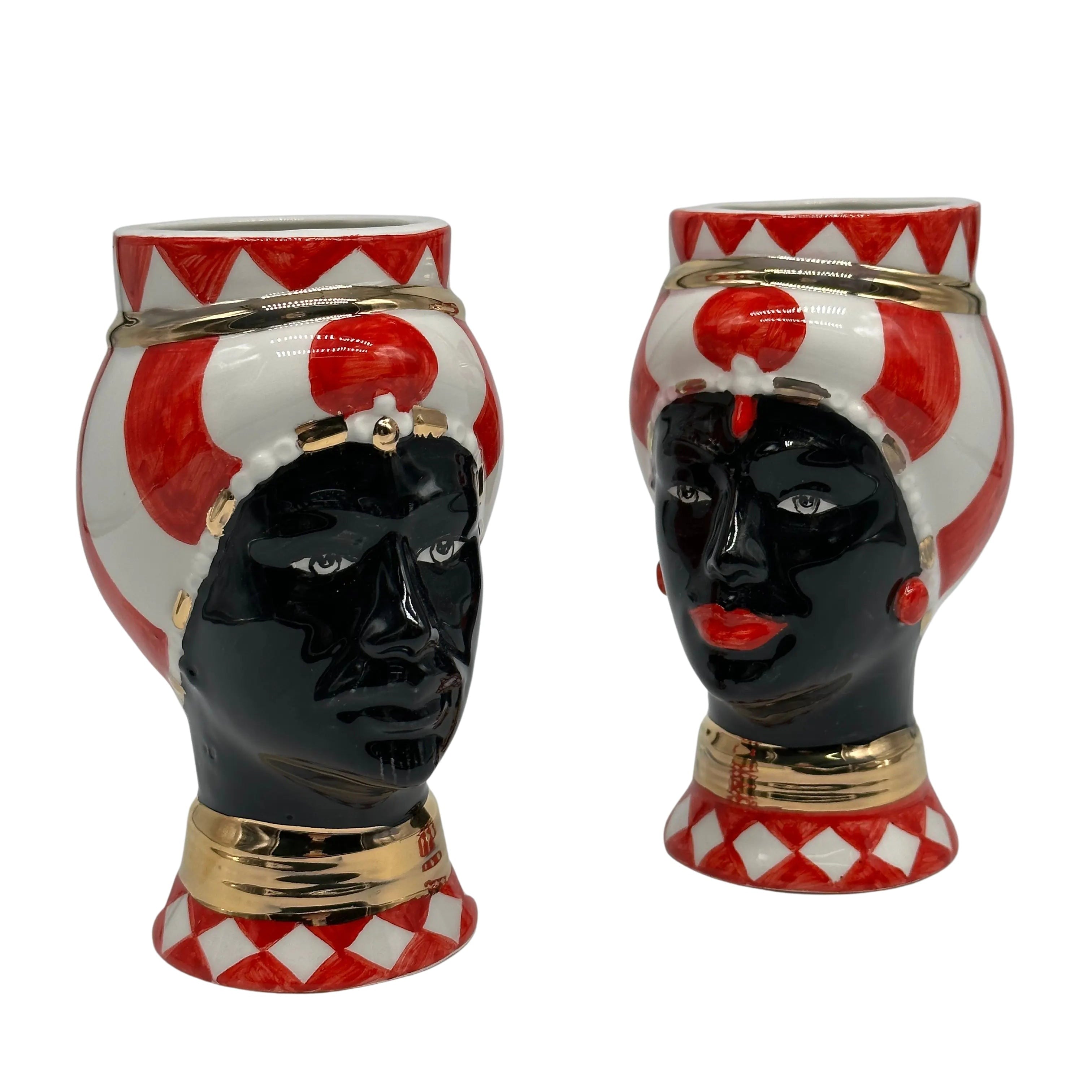 Coppia Teste di Moro Token Ceramica Caltagirone cm H.14 L.8 Artigianale VARI COLORI DD CERAMICHE SICILIANE