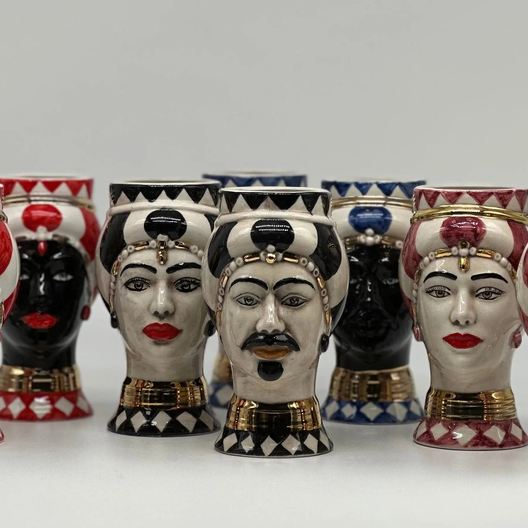 Coppia Teste di Moro Token Ceramica Caltagirone cm H.14 L.8 Artigianale VARI COLORI DD CERAMICHE SICILIANE