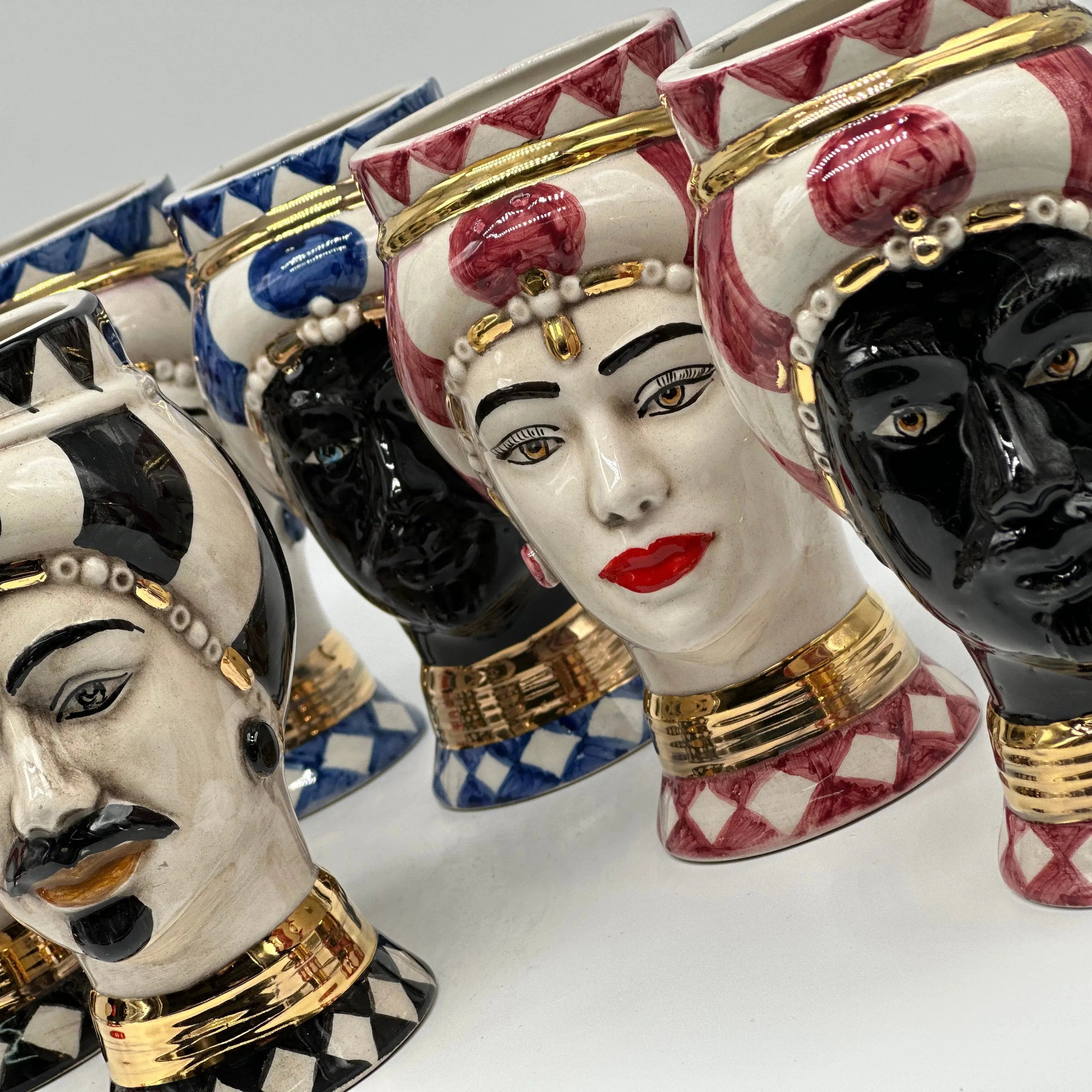 Coppia Teste di Moro Token Ceramica Caltagirone cm H.14 L.8 Artigianale VARI COLORI DD CERAMICHE SICILIANE