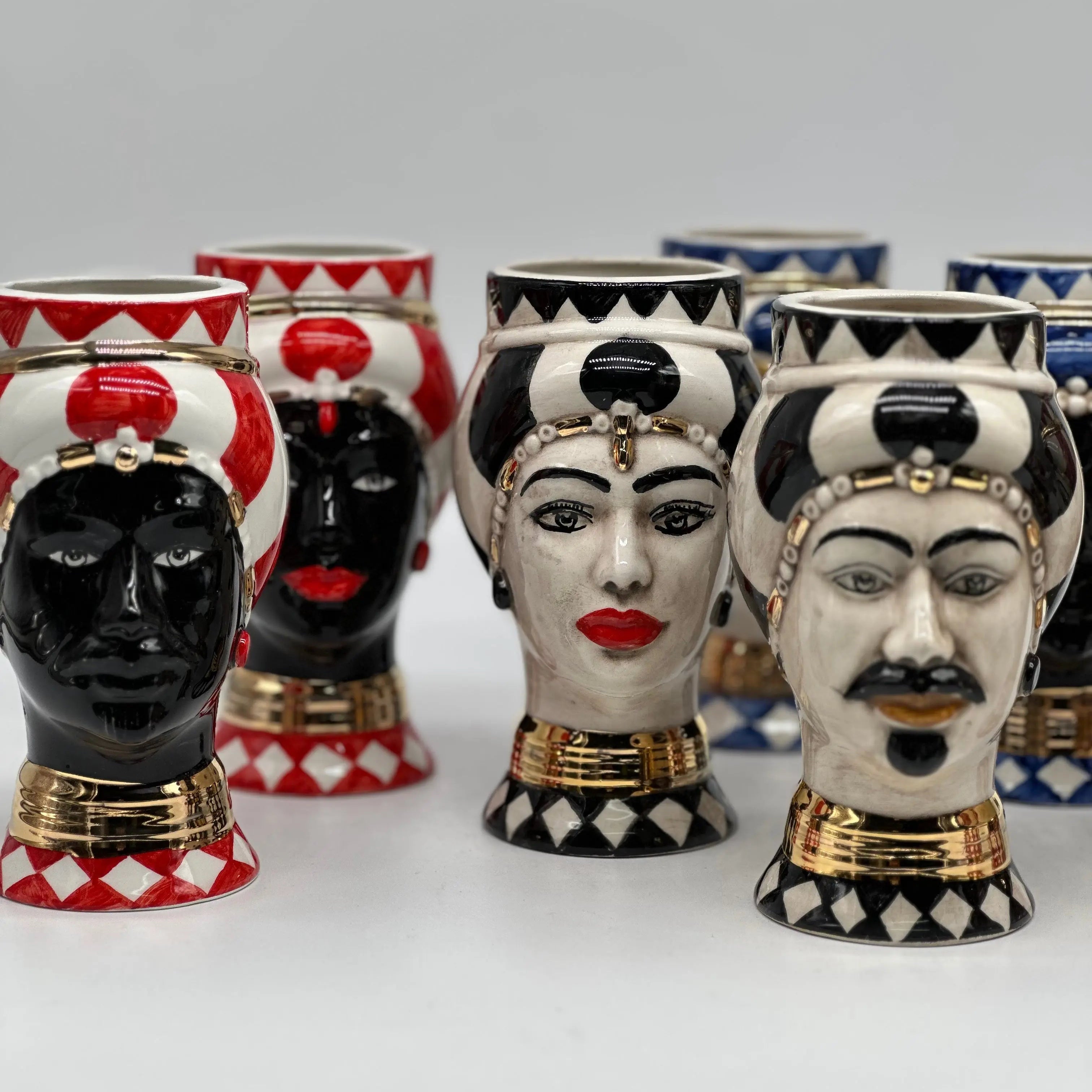 Coppia Teste di Moro Token Ceramica Caltagirone cm H.14 L.8 Artigianale VARI COLORI DD CERAMICHE SICILIANE