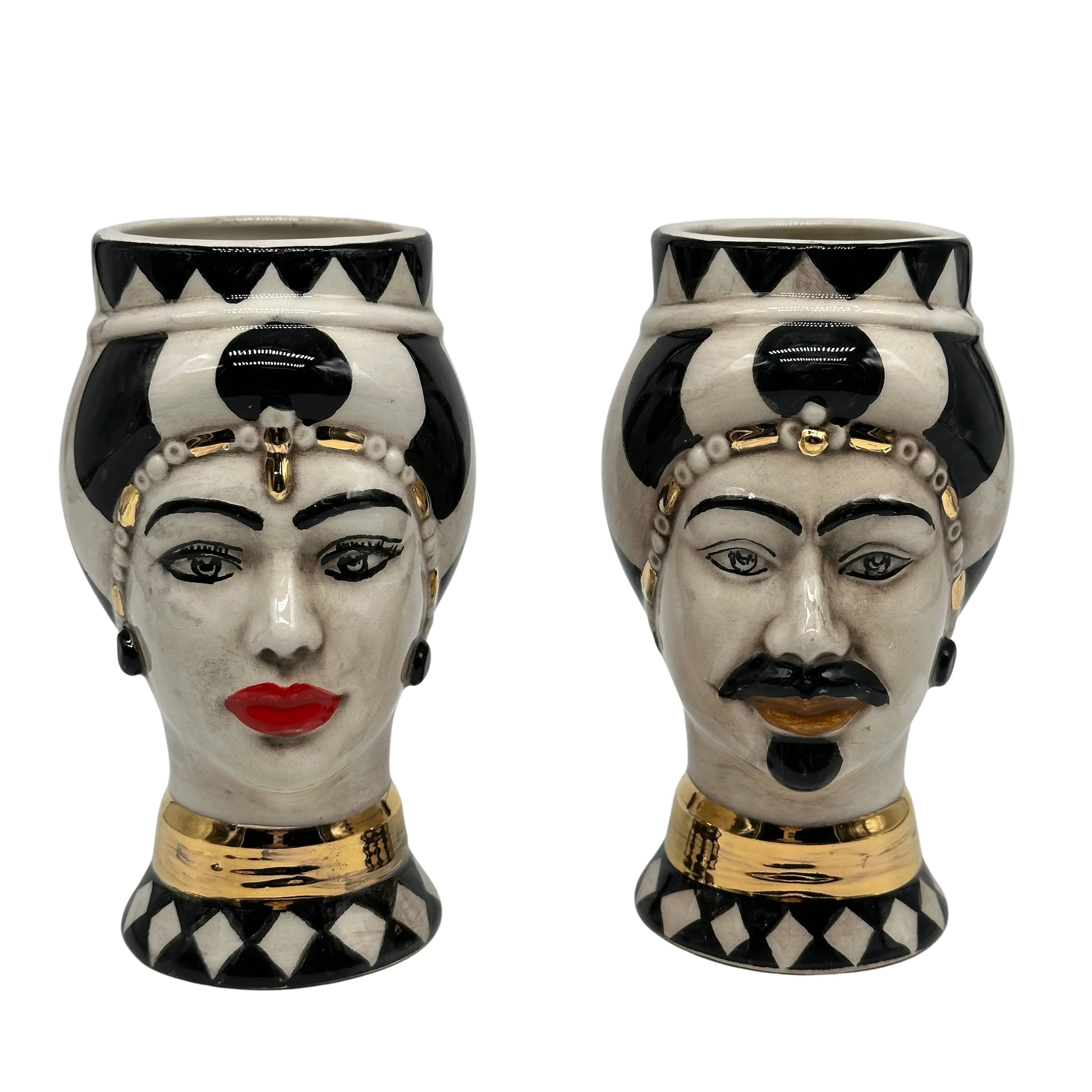 Coppia Teste di Moro Token Ceramica Caltagirone cm H.14 L.8 Artigianale VARI COLORI DD CERAMICHE SICILIANE