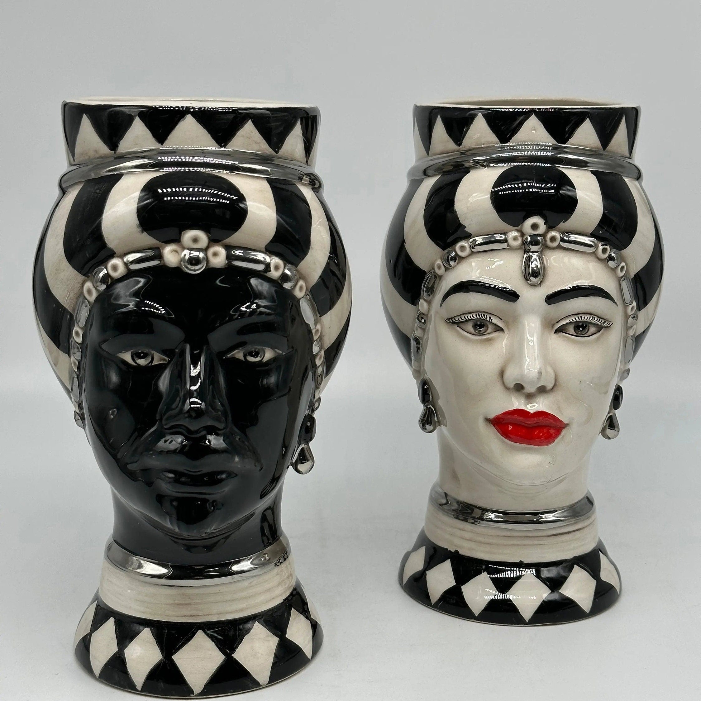 Coppia Teste di Moro Token Ceramica Caltagirone cm H.23 L.12 Artigianale VARI COLORI DD CERAMICHE SICILIANE